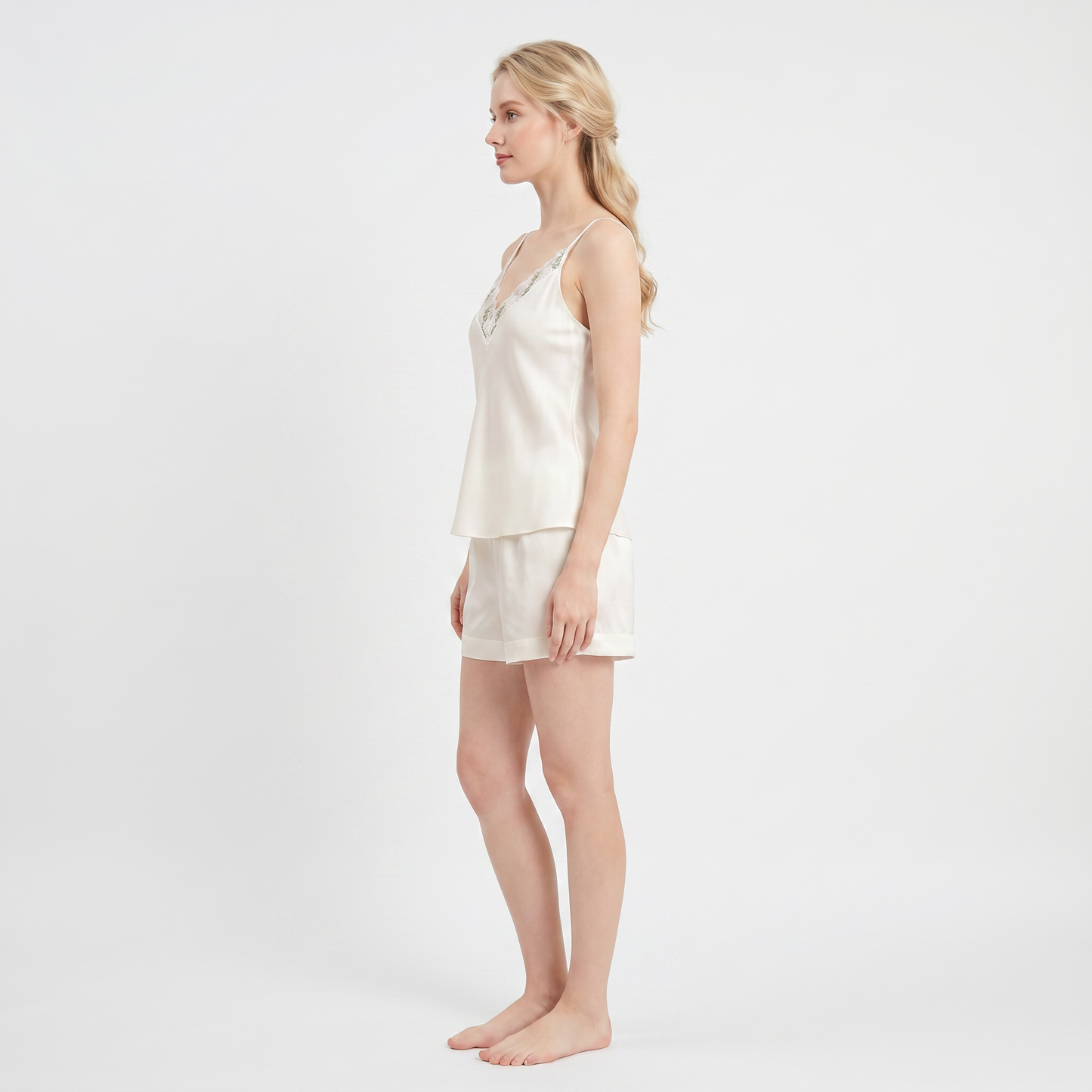 Qingsong Collection Lace-Trimmed Silk Camisole & Shorts Set