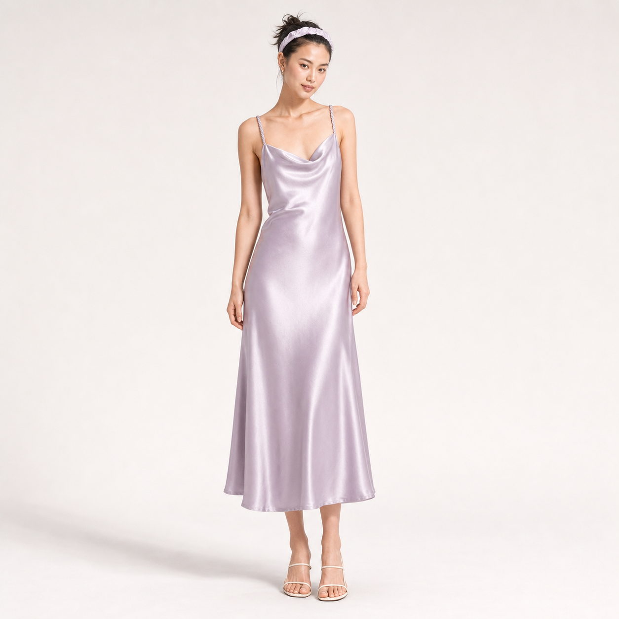 Interweave Collection 19 Momme Grade 6A 100% Mulberry Silk Cowl Neck Midi Slip Dress