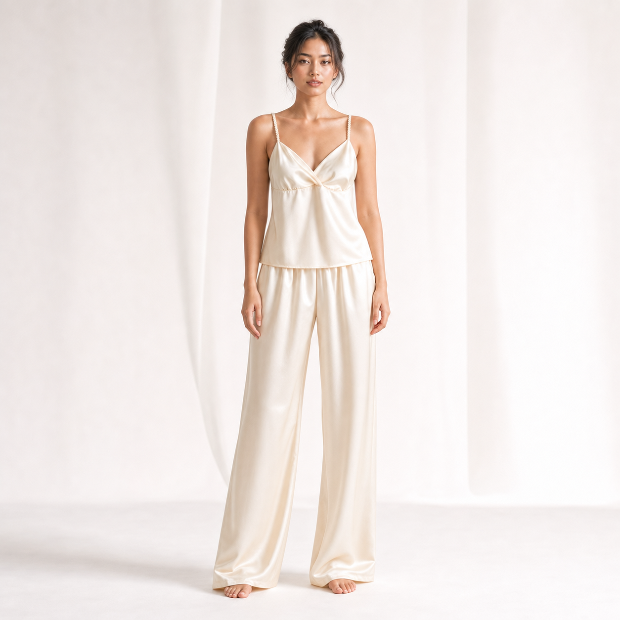 Interweave Collection Woven Strap V-Neck Wrap Silk Pajama Set