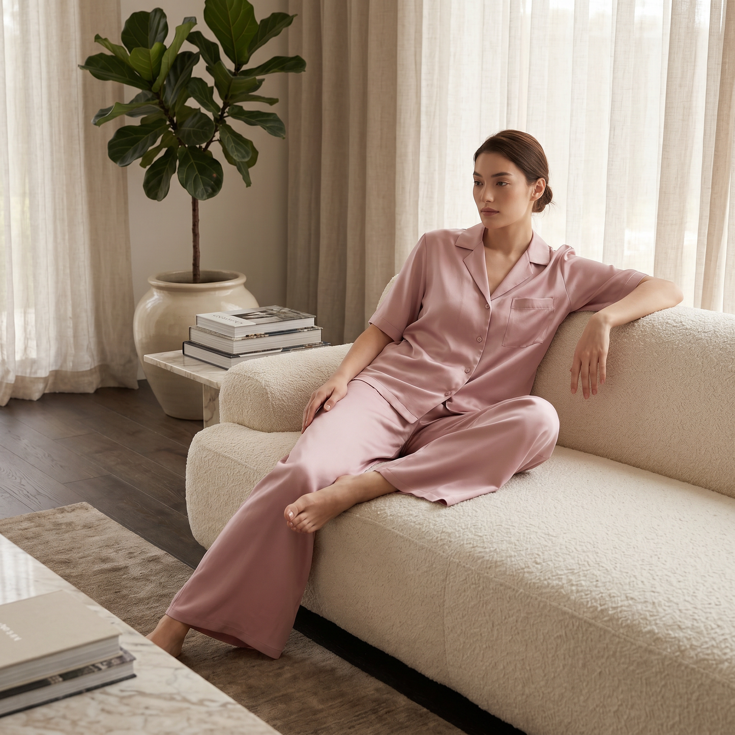 Soho Collection 19 Momme Sandwashed Relaxed Blazer Two-Piece Set
