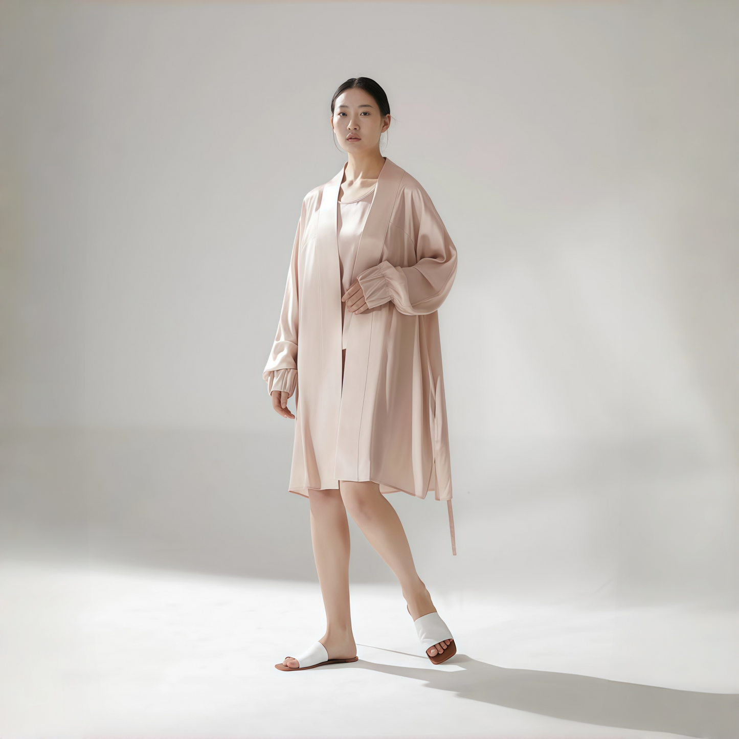 19 Momme Grade 6A 100% Mulberry Silk Loose Robe, Lantern Cuff Long Sleeve