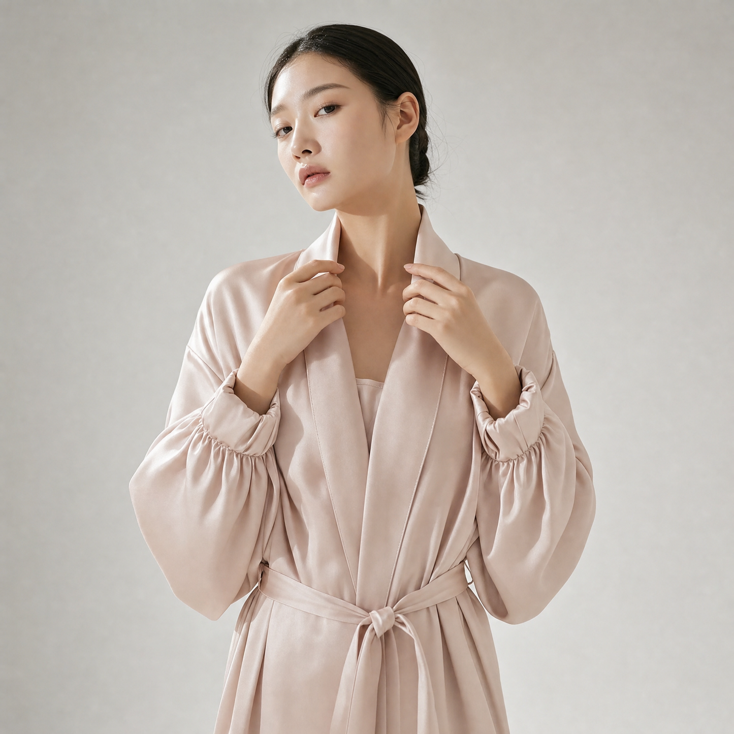 19 Momme Grade 6A 100% Mulberry Silk Loose Robe, Lantern Cuff Long Sleeve