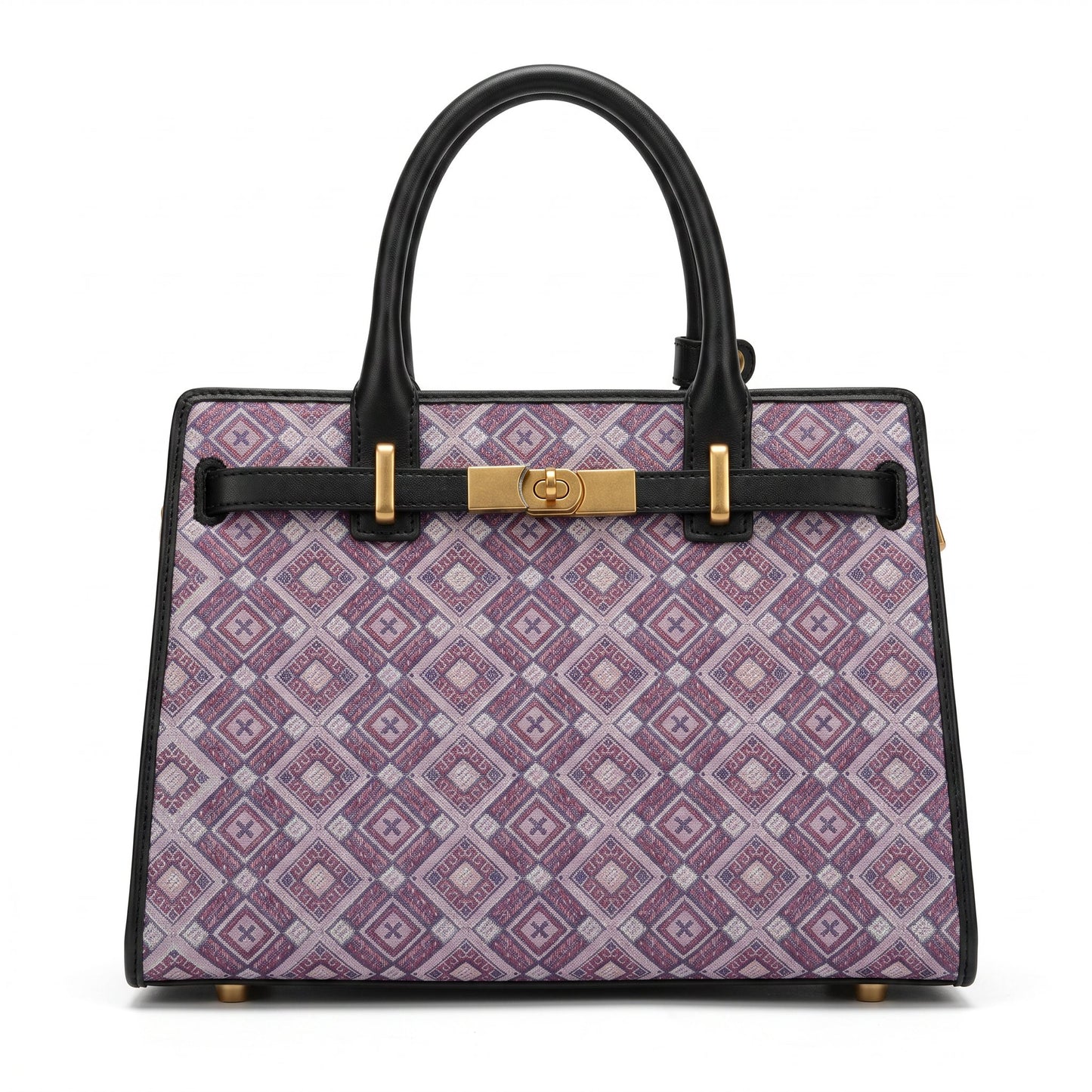 Diamond Lattice Brocade Tote Bag (Purple)