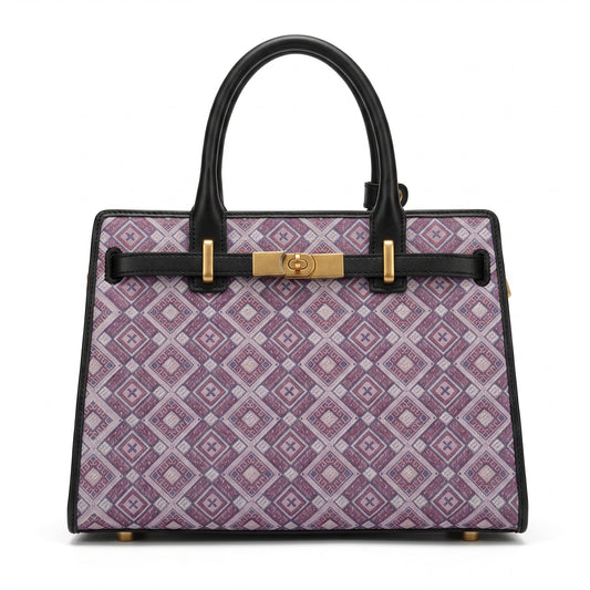 Diamond Lattice Brocade Tote Bag (Purple)