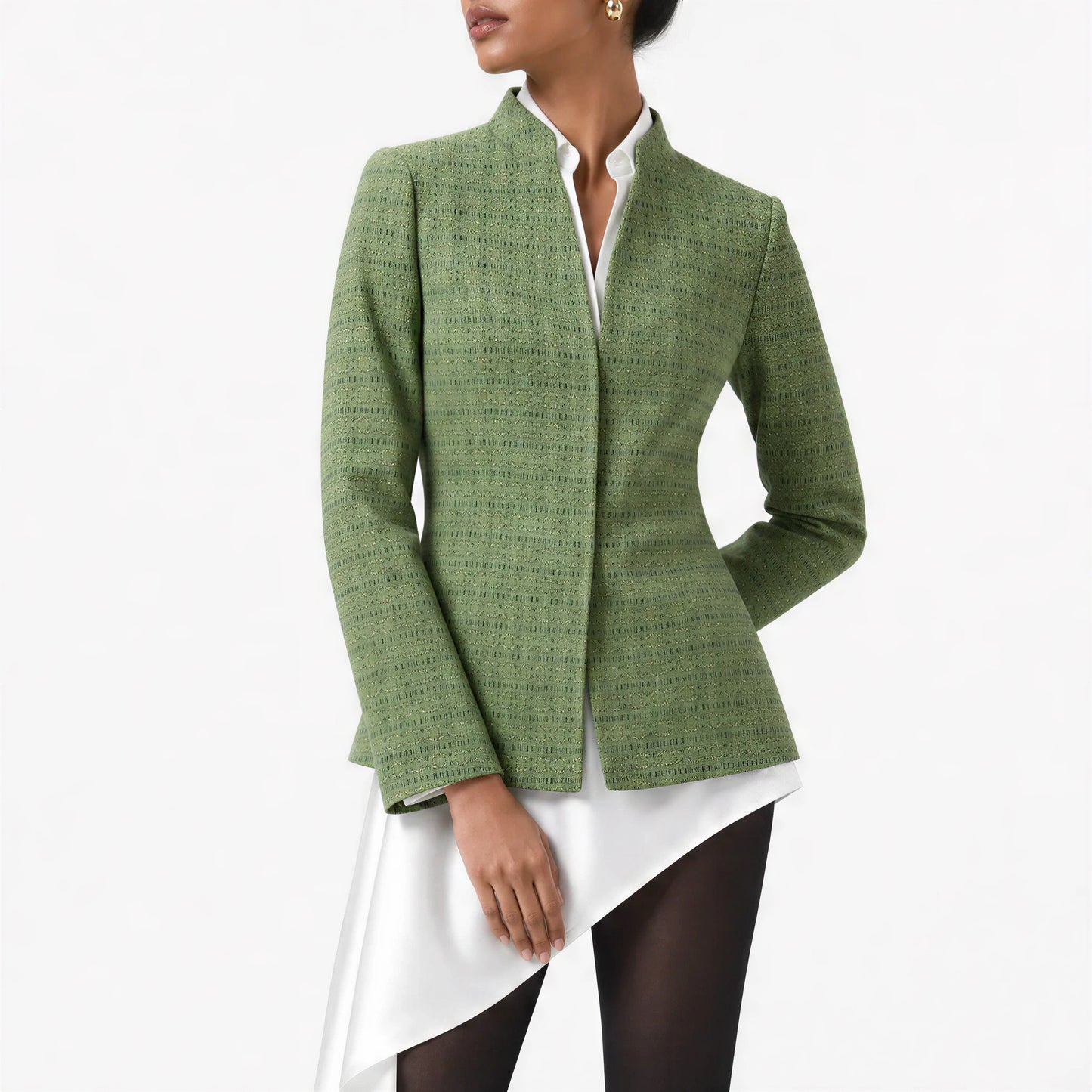 Diamond Lattice Silk Blazer (Light Green)