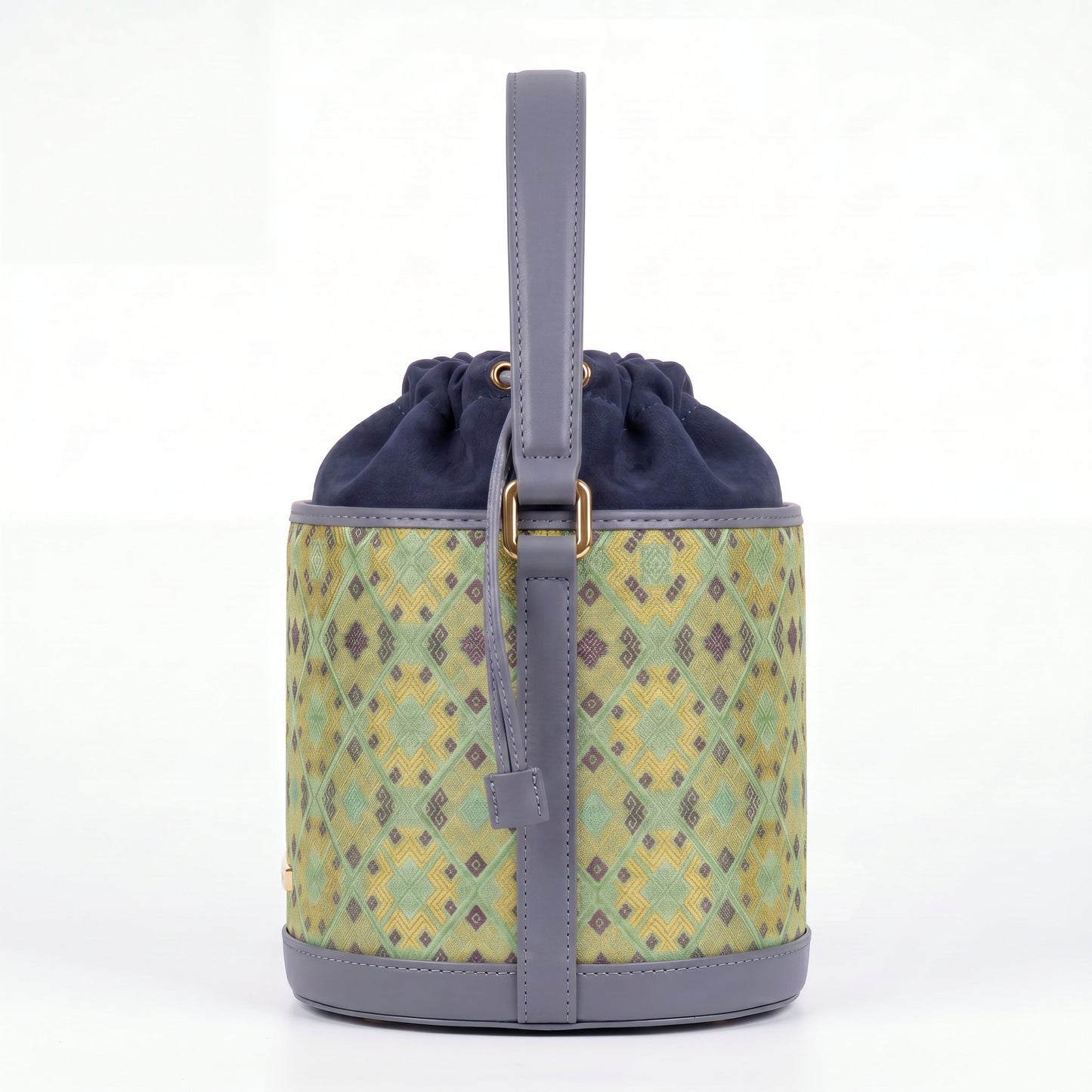 Diamond Lattice Brocade Bucket Bag (Light Green)