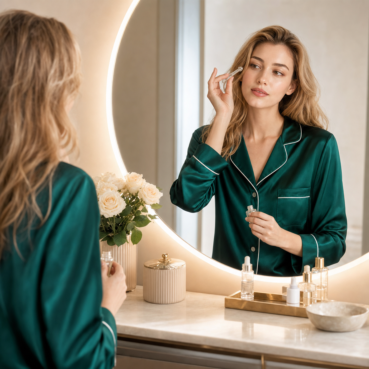 Classic Collection 19 Momme Grade 6A 100% Mulberry Silk Two-Piece Set, Notched Lapel Long Sleeve Wide Leg Long Pants All-Season Loungewear | Contrast Piping | 5 Colorways