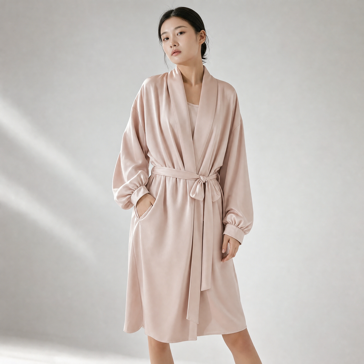 19 Momme Grade 6A 100% Mulberry Silk Loose Robe, Lantern Cuff Long Sleeve