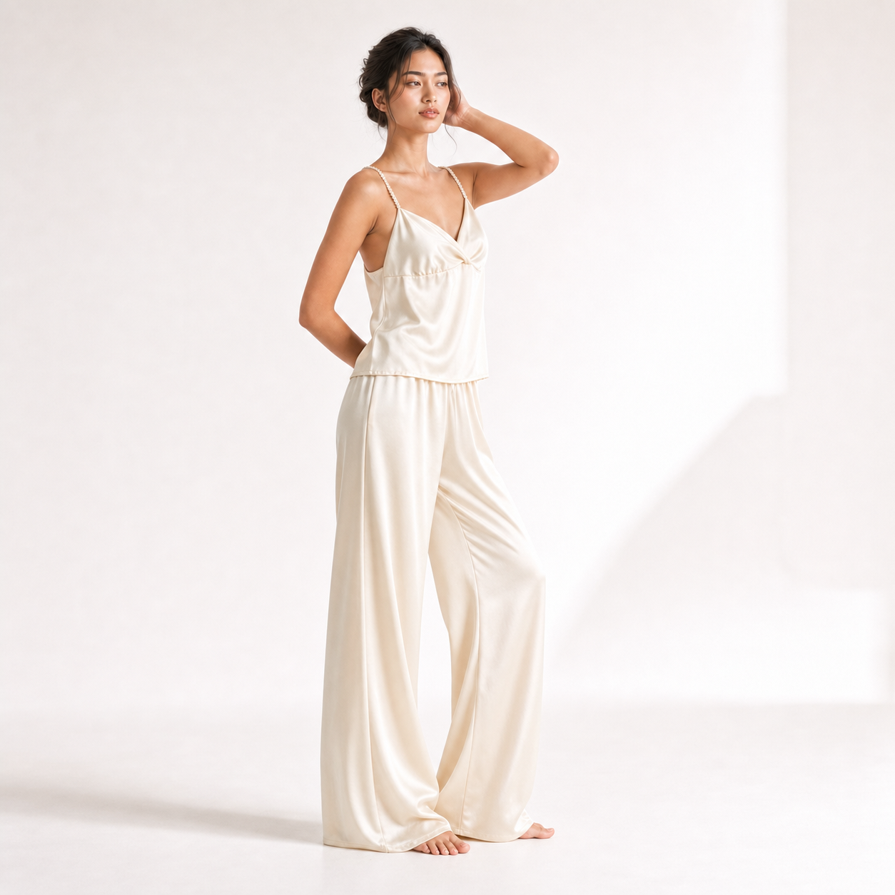 Interweave Collection Woven Strap V-Neck Wrap Silk Pajama Set