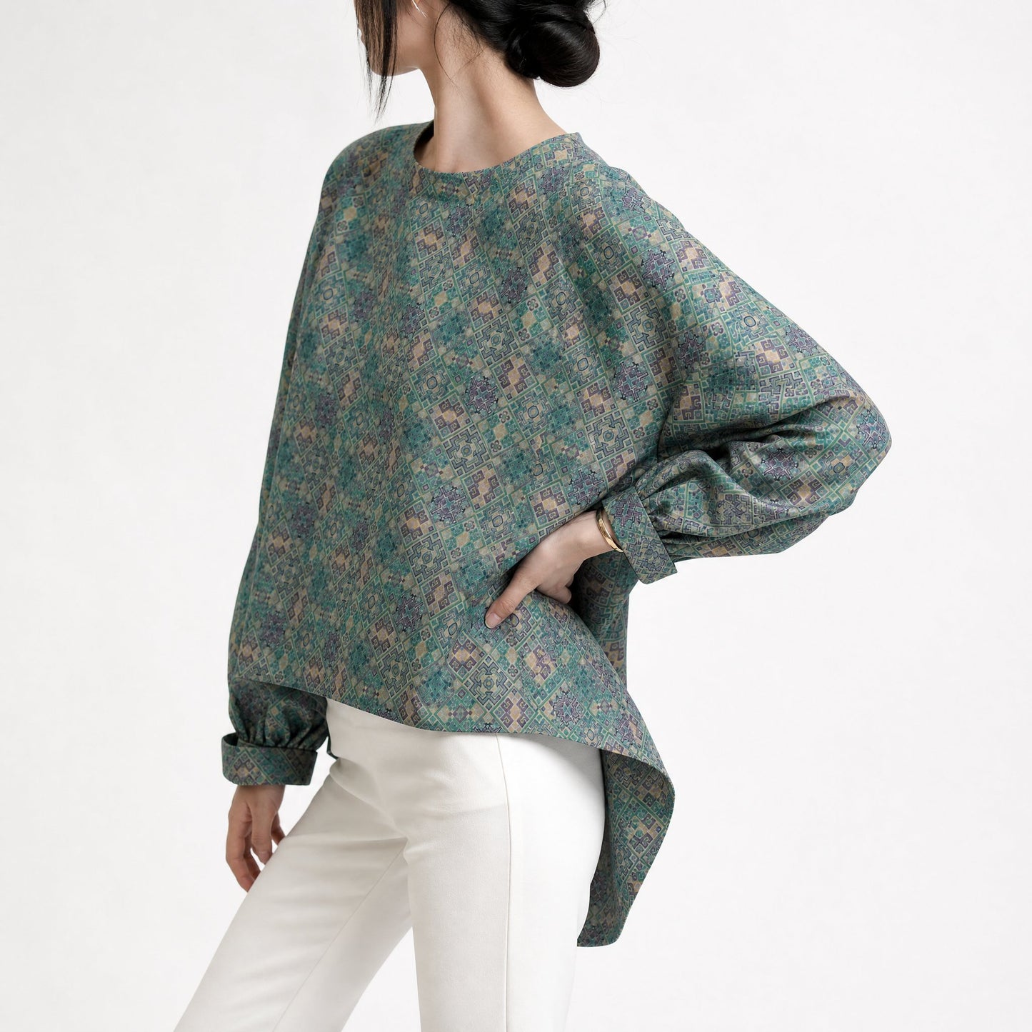 Diamond Lattice Silk Sweatshirt (Dark Green)