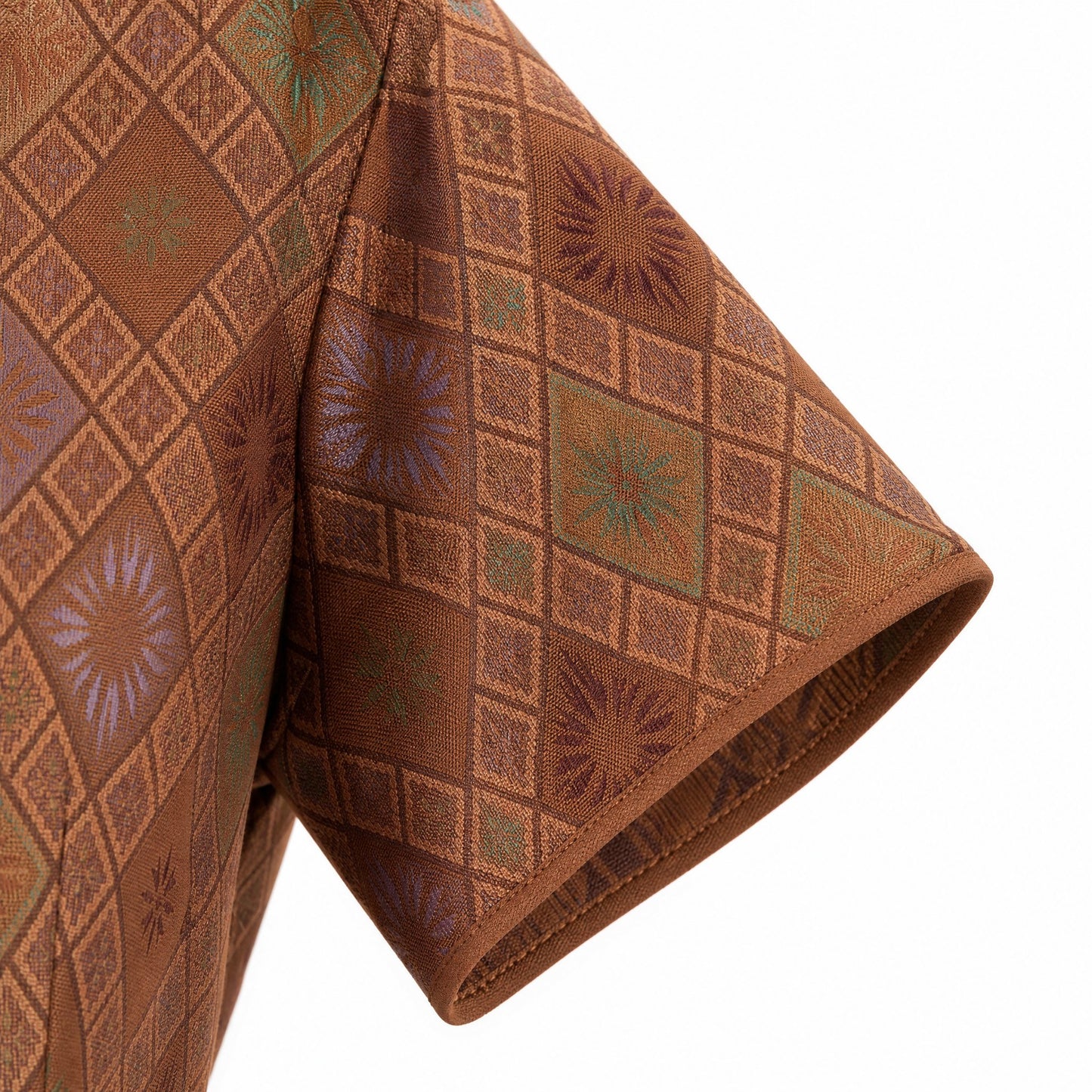 Diamond Lattice Silk Qipao Dress (Brown)