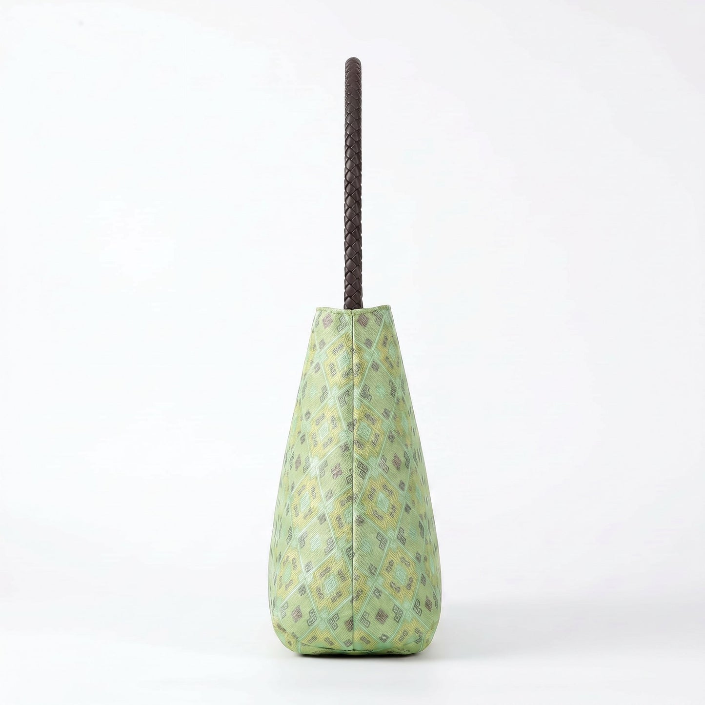 Diamond Lattice Brocade Tote Bag, Single Handle (Light Green)