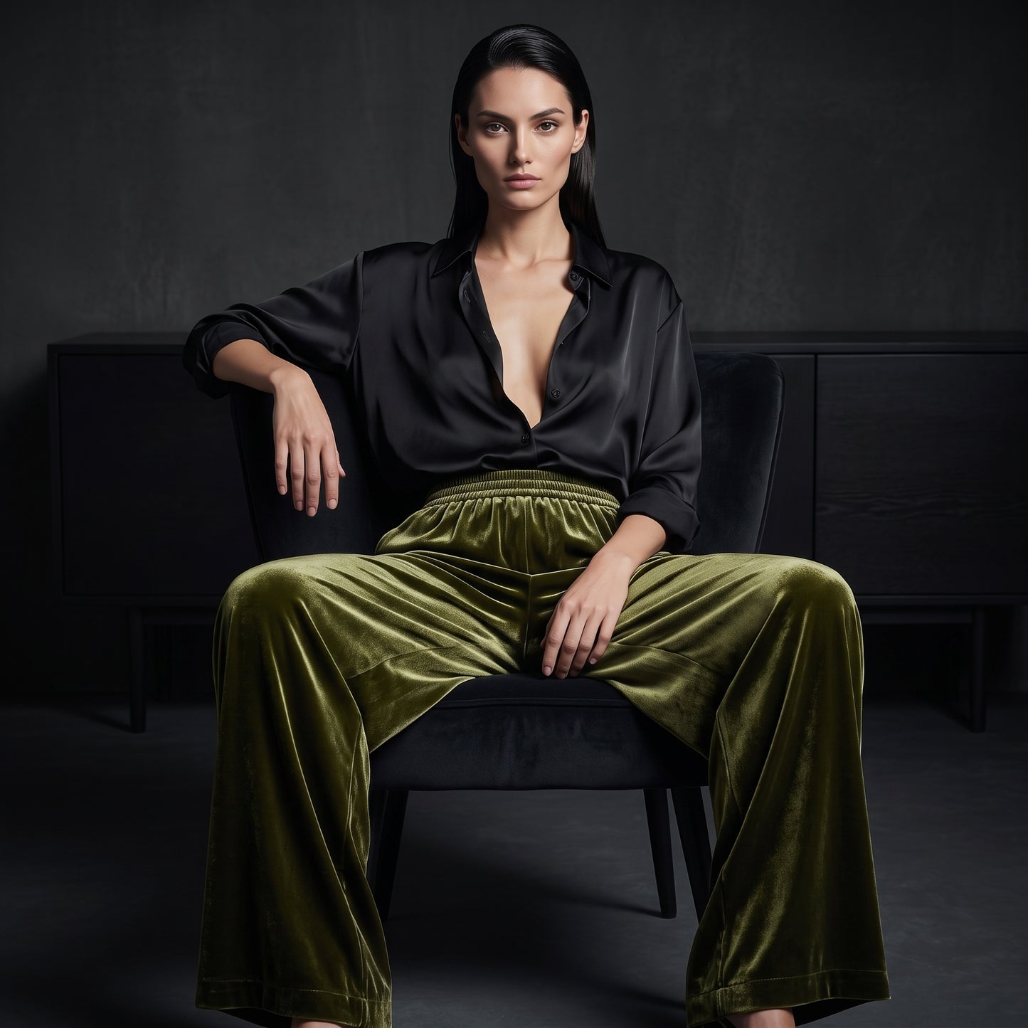 19 Momme Mulberry Silk Velvet Wide-leg Trousers