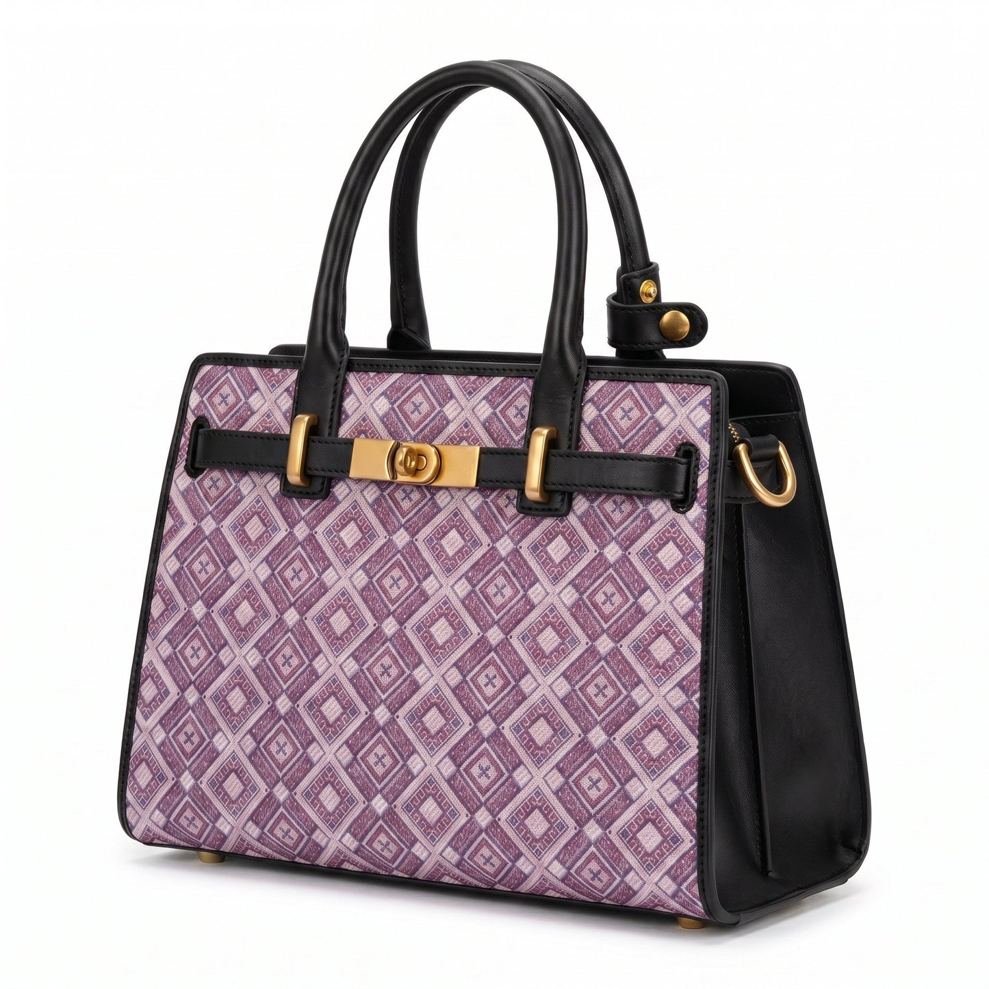 Diamond Lattice Brocade Tote Bag (Purple)