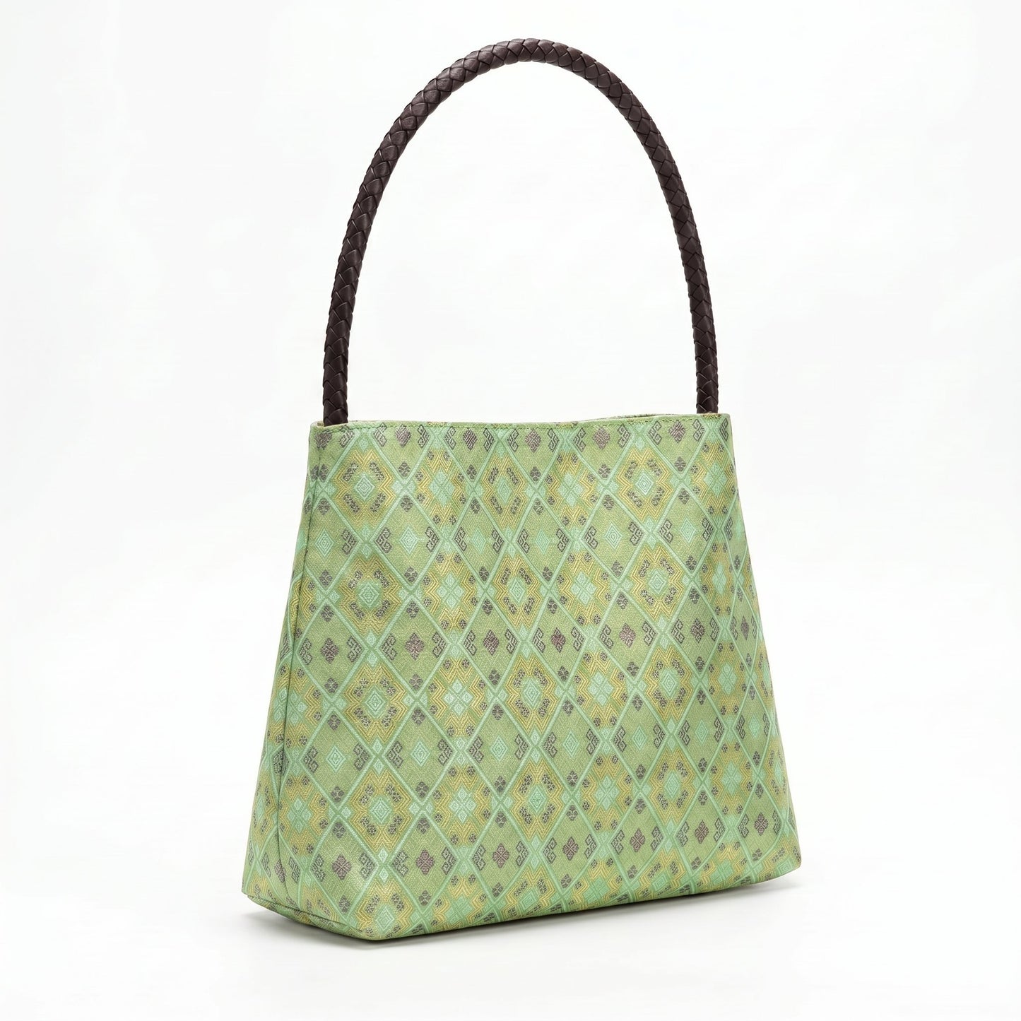 Diamond Lattice Brocade Tote Bag, Single Handle (Light Green)