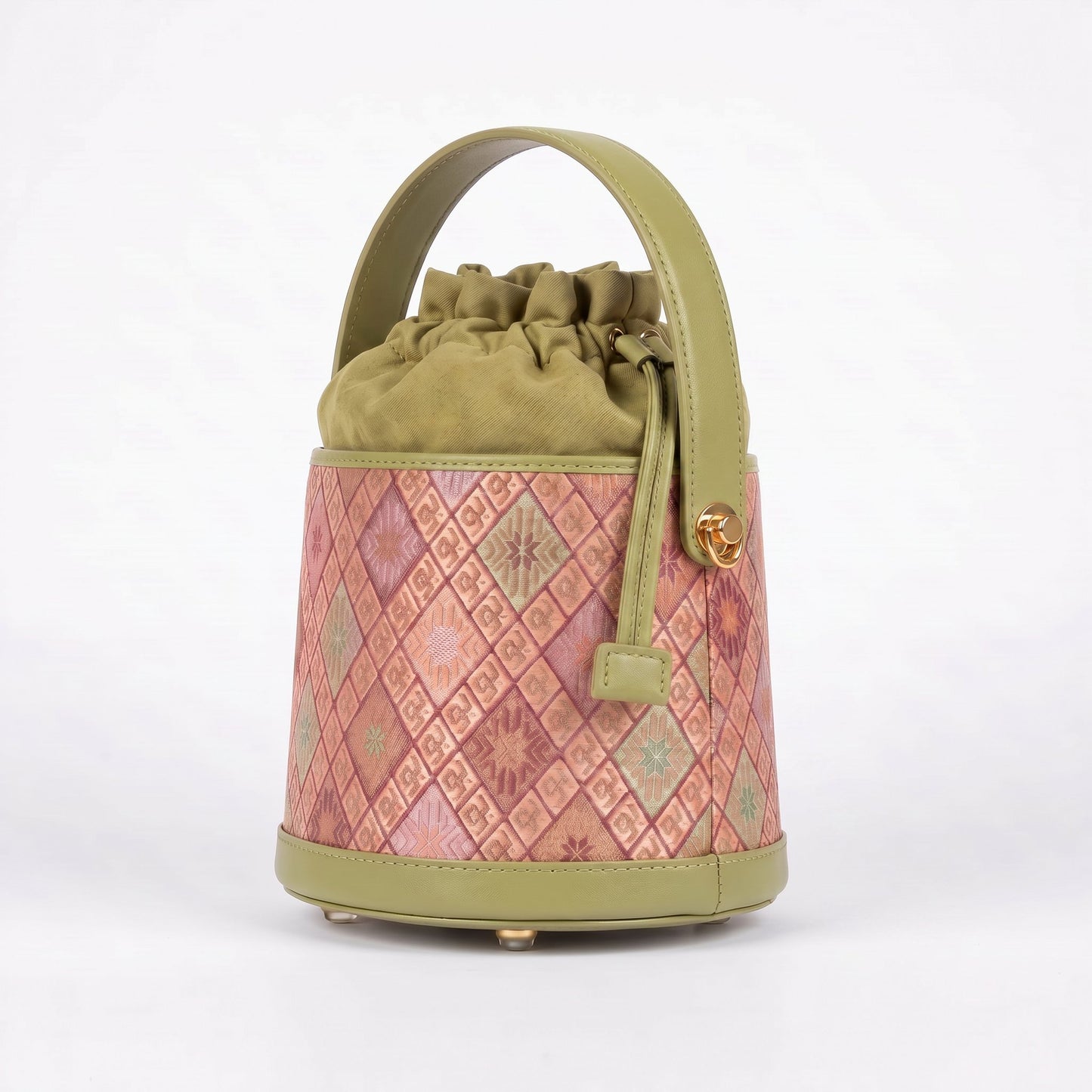 Floral Diamond Brocade Bucket Bag (Magenta)