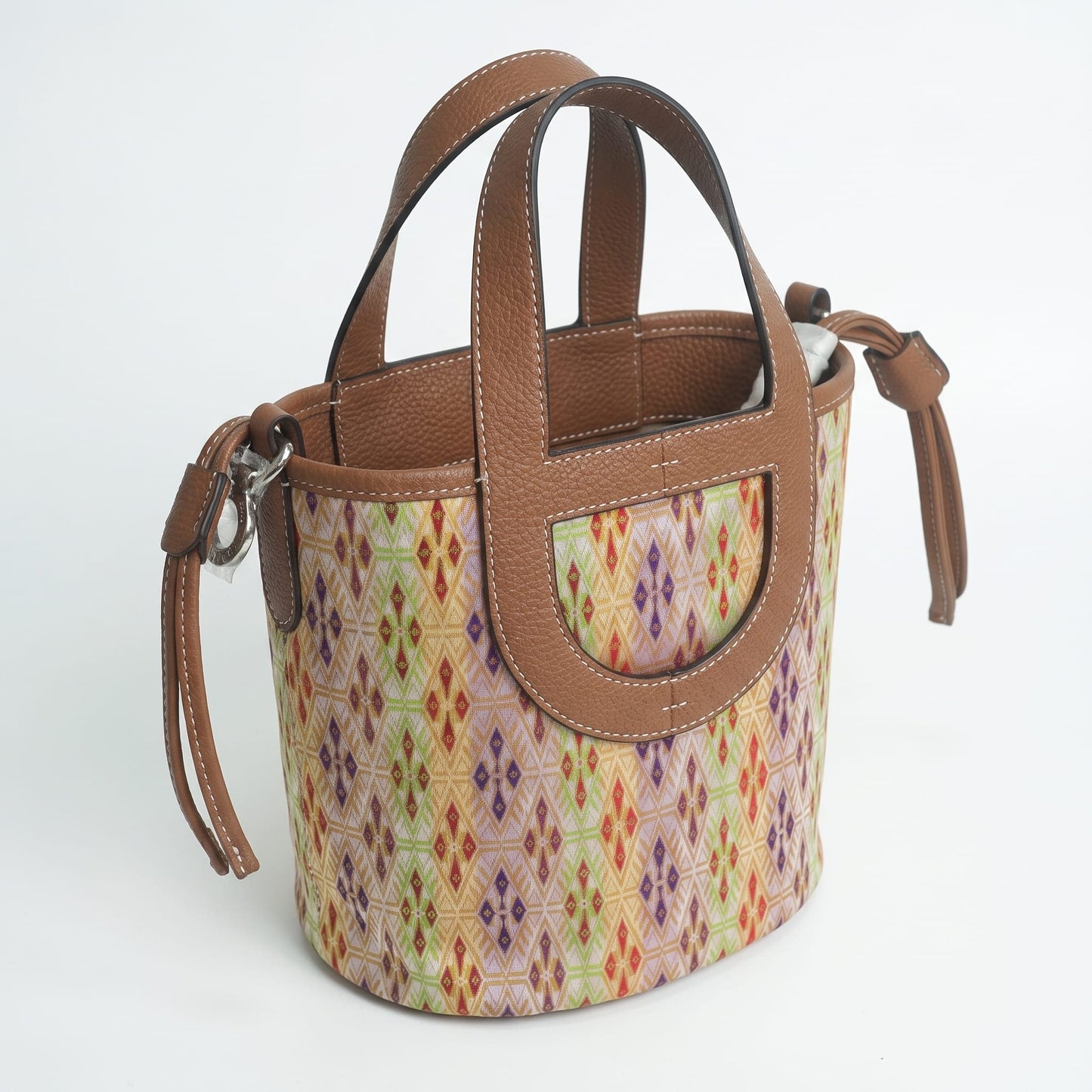 Diamond Lattice Brocade Handbag (Brown)