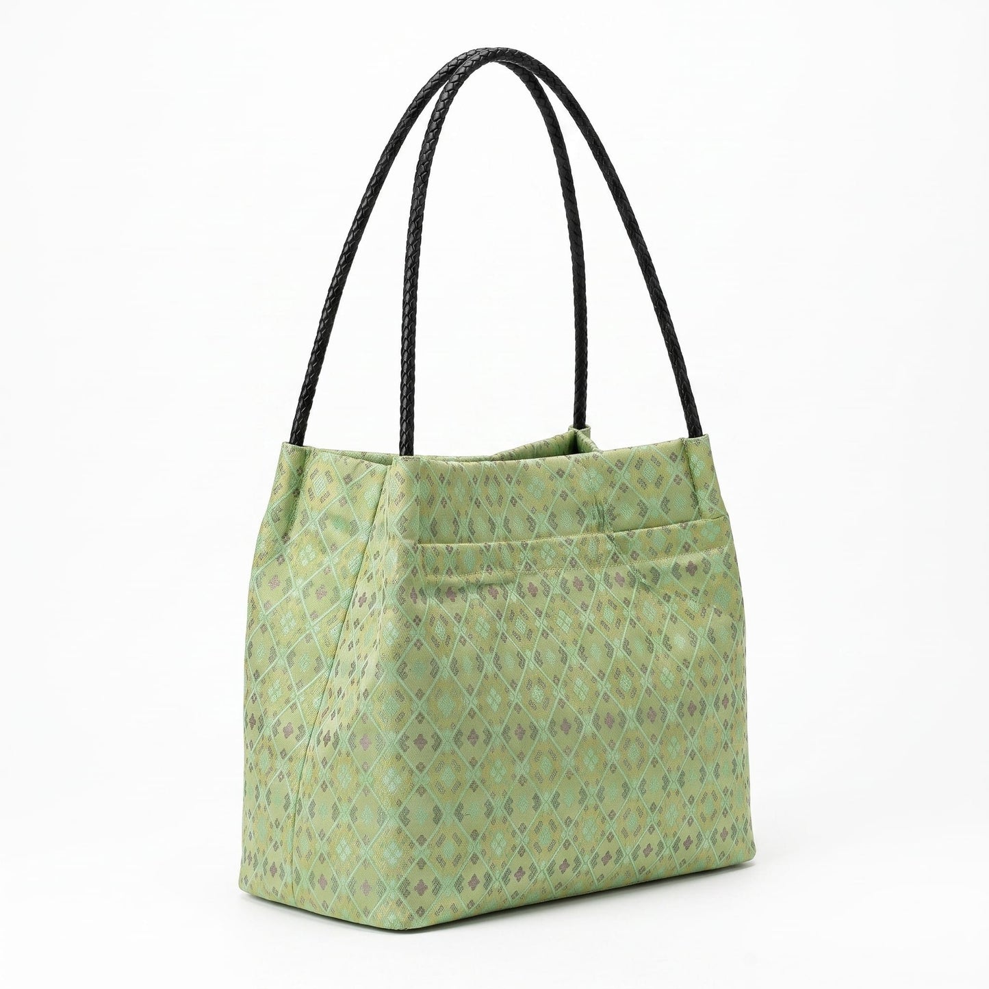 Diamond Lattice Brocade Tote Bag, Double Handle (Light Green)