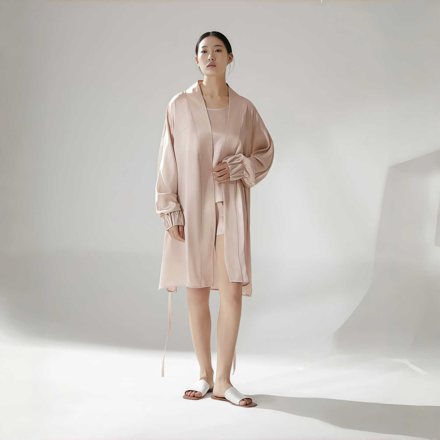 19 Momme Grade 6A 100% Mulberry Silk Loose Robe, Lantern Cuff Long Sleeve