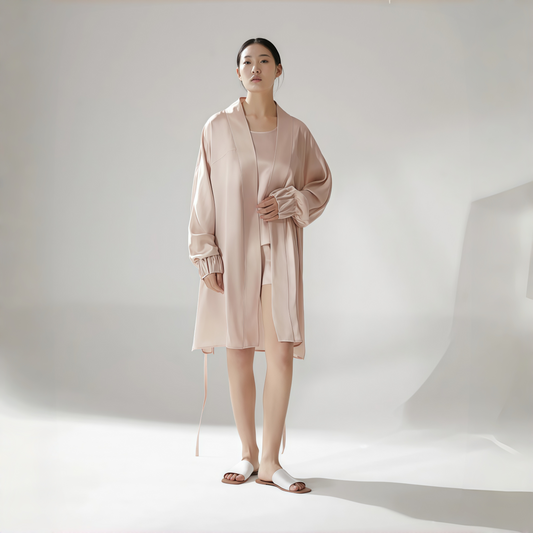 19 Momme Grade 6A 100% Mulberry Silk Loose Robe, Lantern Cuff Long Sleeve