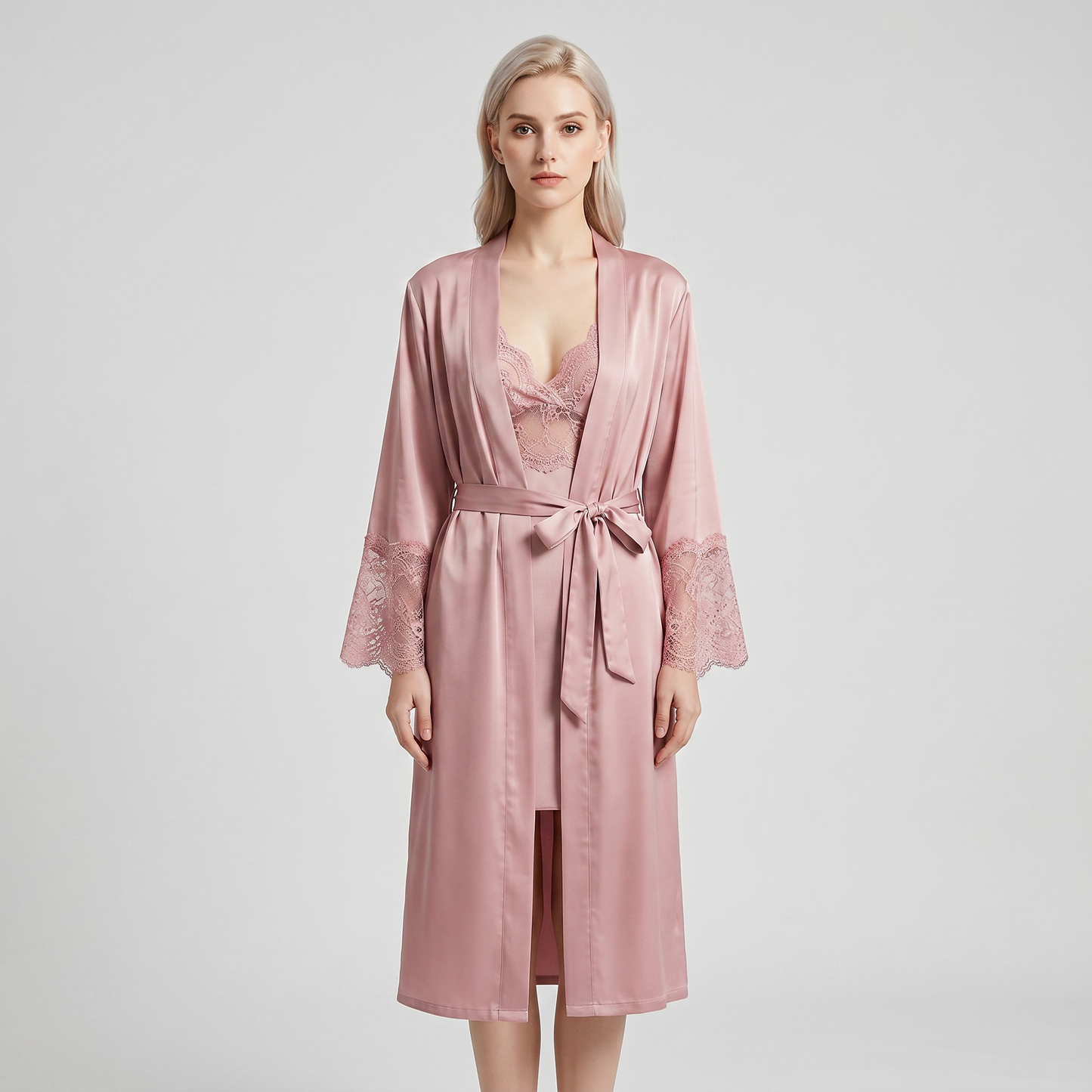 Zhenshe Collection 19 Momme Grade 6A 100% Mulberry Silk Lace-Trimmed Lapel Robe