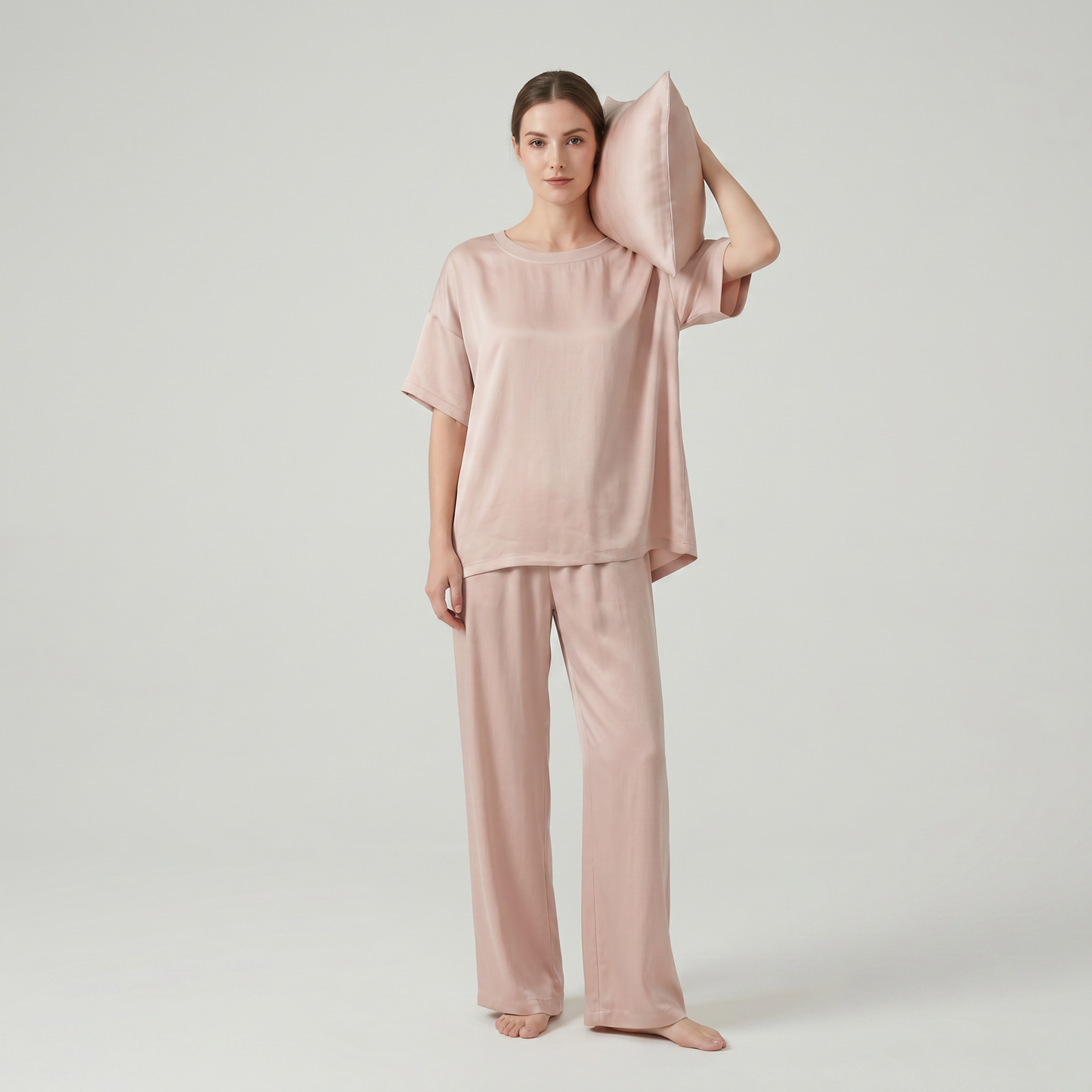 Soho Collection 19 Momme Sandwashed Ribbed Knit Round Neck Two-Piece Set