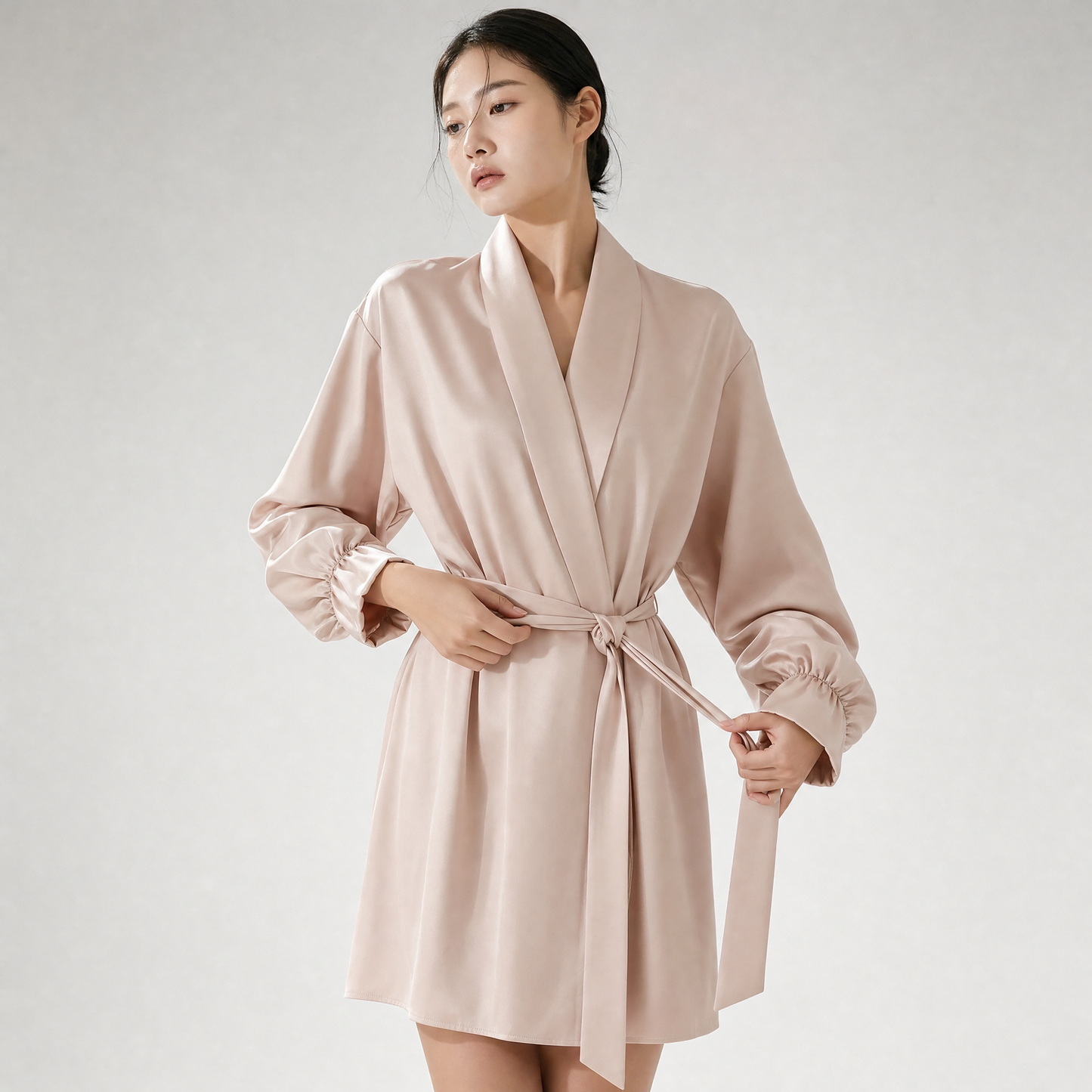 19 Momme Grade 6A 100% Mulberry Silk Loose Robe, Lantern Cuff Long Sleeve