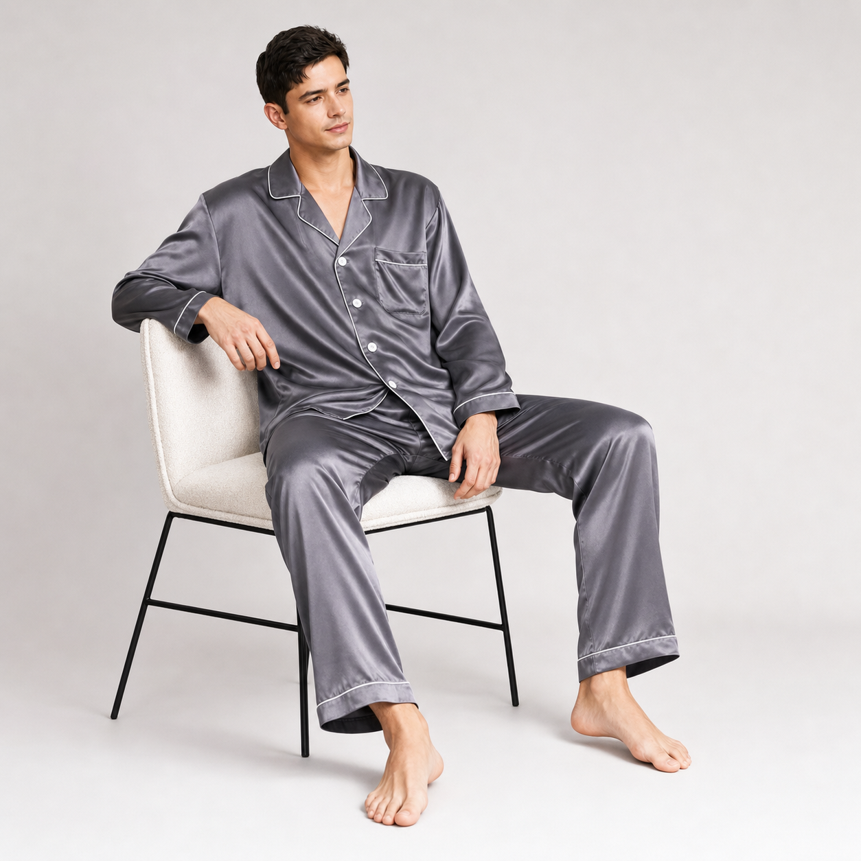 Classic Collection 19 Momme Grade 6A 100% Mulberry Silk Men's Piped Silk Pajama Set