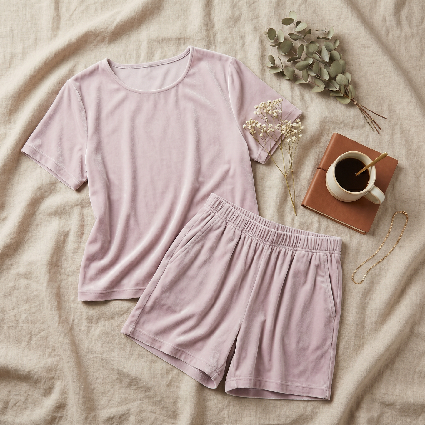 19 Momme Silk Velvet Top Shorts Set
