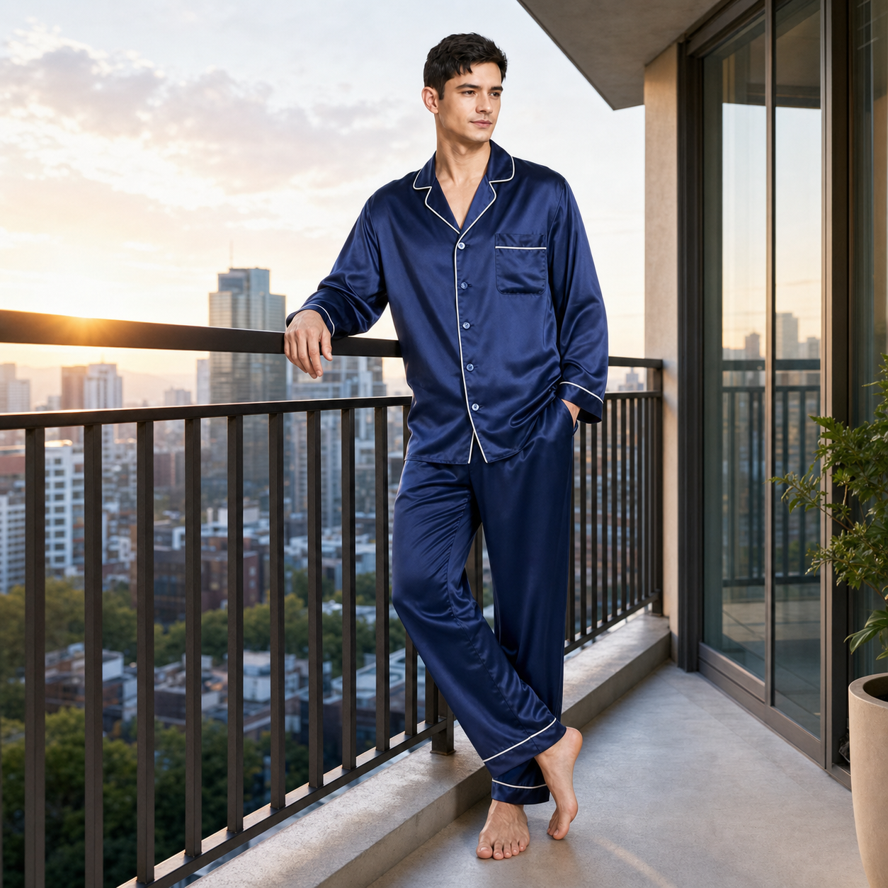 Classic Collection 19 Momme Grade 6A 100% Mulberry Silk Men's Piped Silk Pajama Set