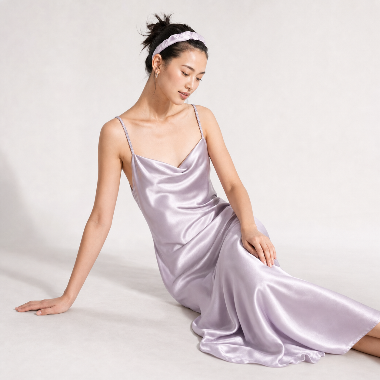 Interweave Collection 19 Momme Grade 6A 100% Mulberry Silk Cowl Neck Midi Slip Dress