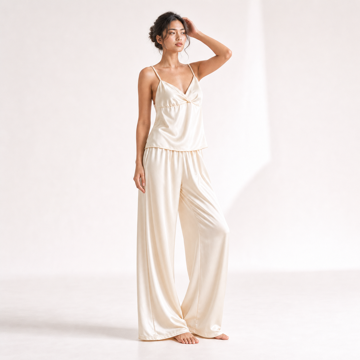 Interweave Collection Woven Strap V-Neck Wrap Silk Pajama Set