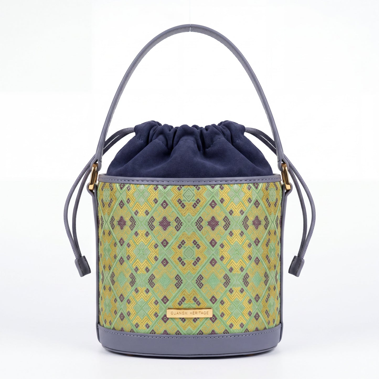 Diamond Lattice Brocade Bucket Bag (Light Green)