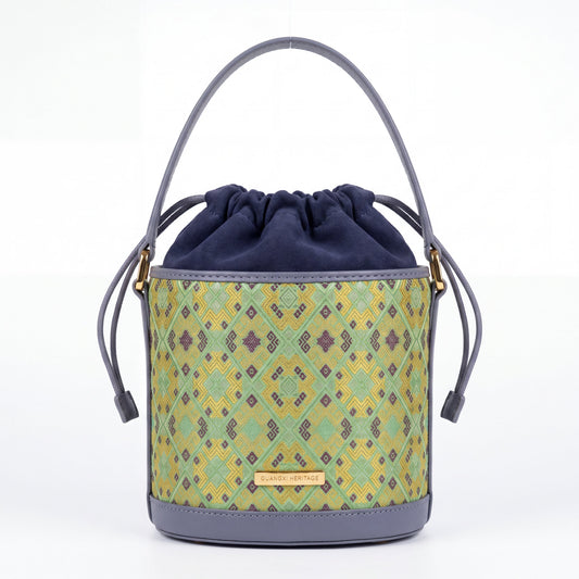 Diamond Lattice Brocade Bucket Bag (Light Green)