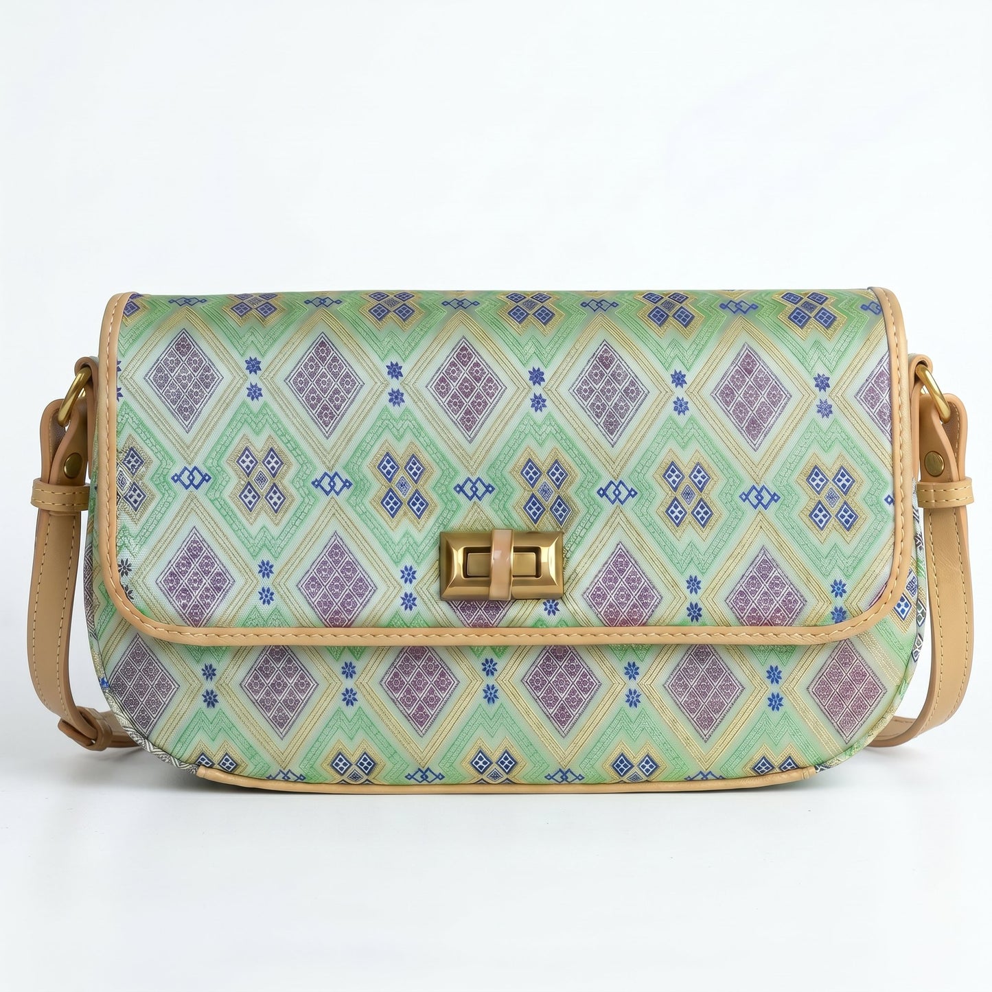 Diamond Lattice Brocade Crossbody Bag (Light Green)
