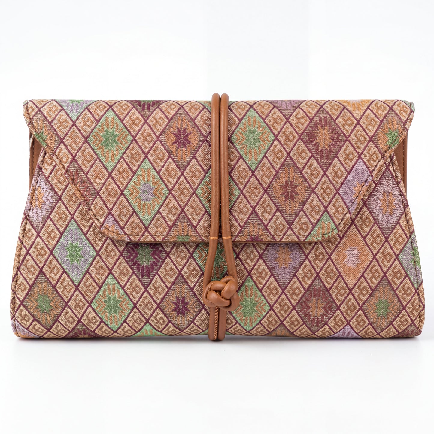 Diamond Lattice Brocade Envelope Clutch (Brown)