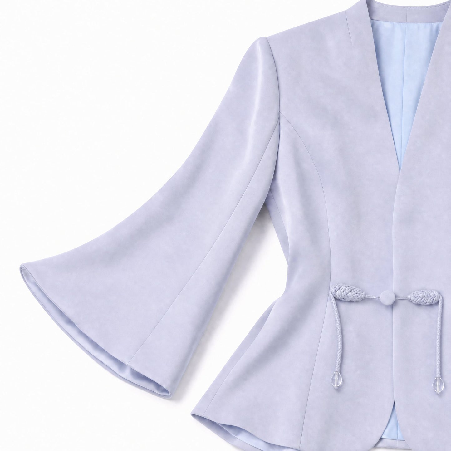 New Chinese Style Collarless Silk Blazer 3/4 Sleeve (Light Blue)