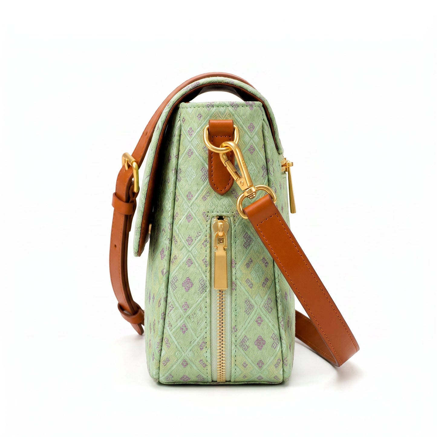Diamond Lattice Brocade Crossbody Bag (Green)
