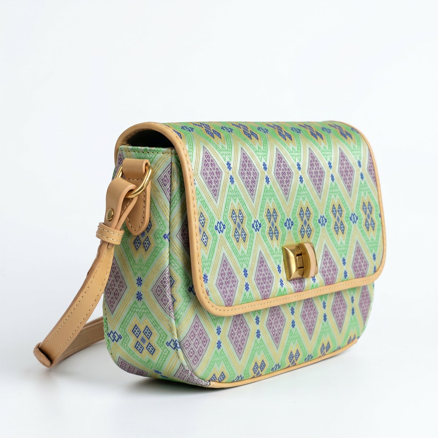 Diamond Lattice Brocade Crossbody Bag (Light Green)