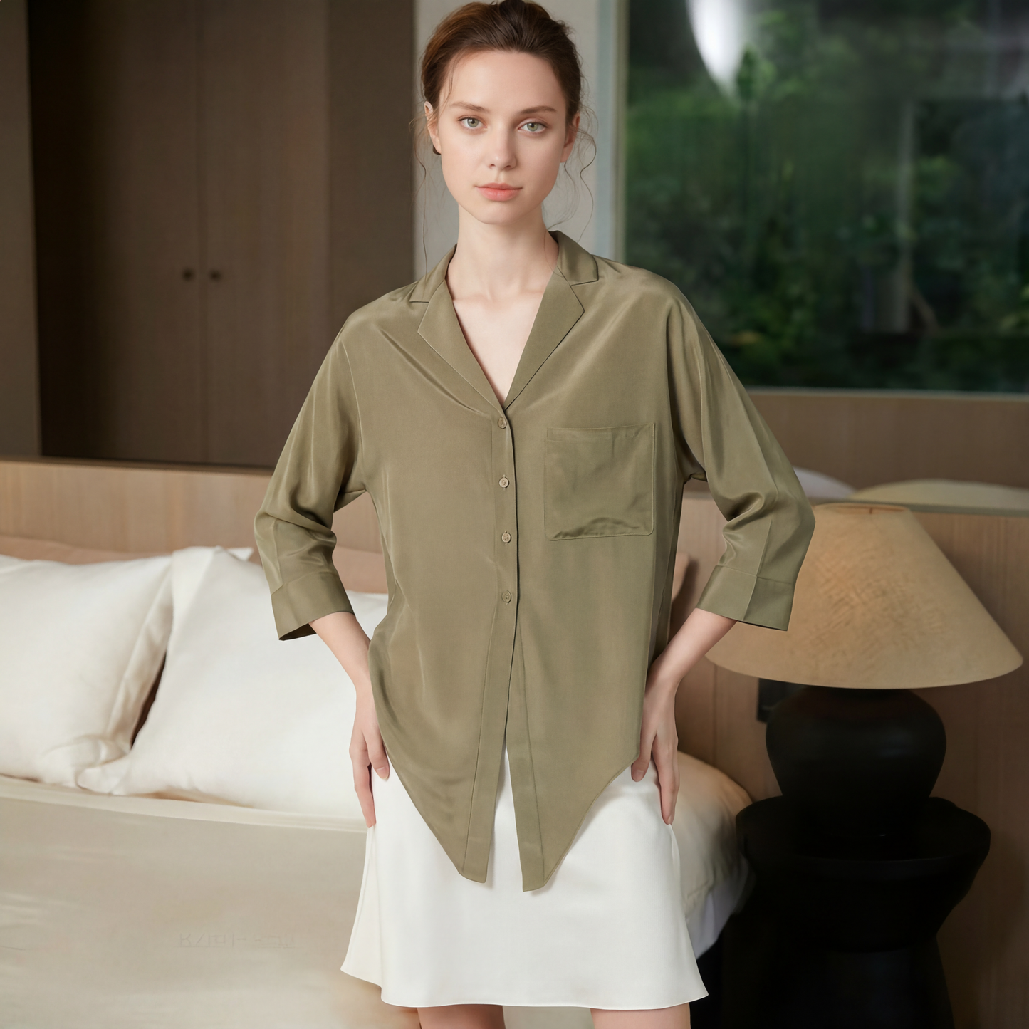 City Daily Collection 19 Momme Grade 6A 100% Mulberry Silk Crepe de Chine Tie-Front Shirt