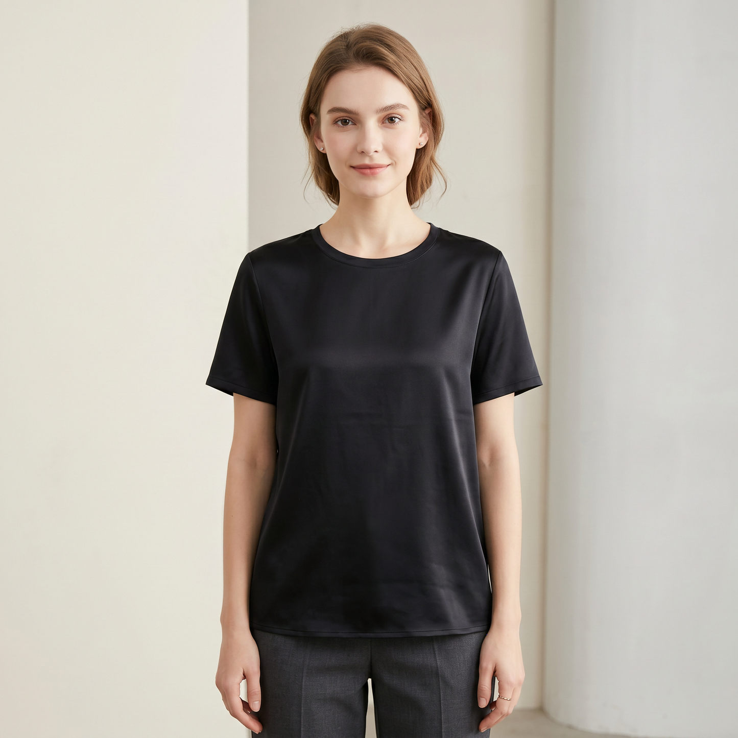 City Daily Collection 19 Momme Grade 6A 100% Mulberry Silk Crepe de Chine Round Neck T-Shirt