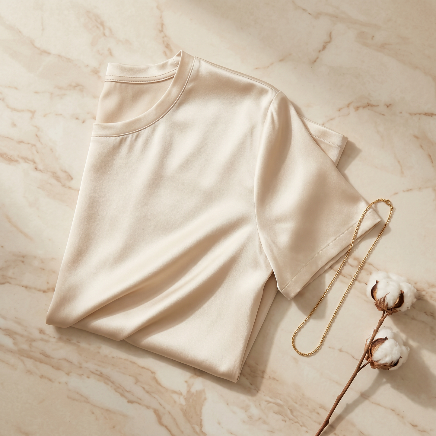 City Daily Collection 19 Momme Grade 6A 100% Mulberry Silk Crepe de Chine Round Neck T-Shirt