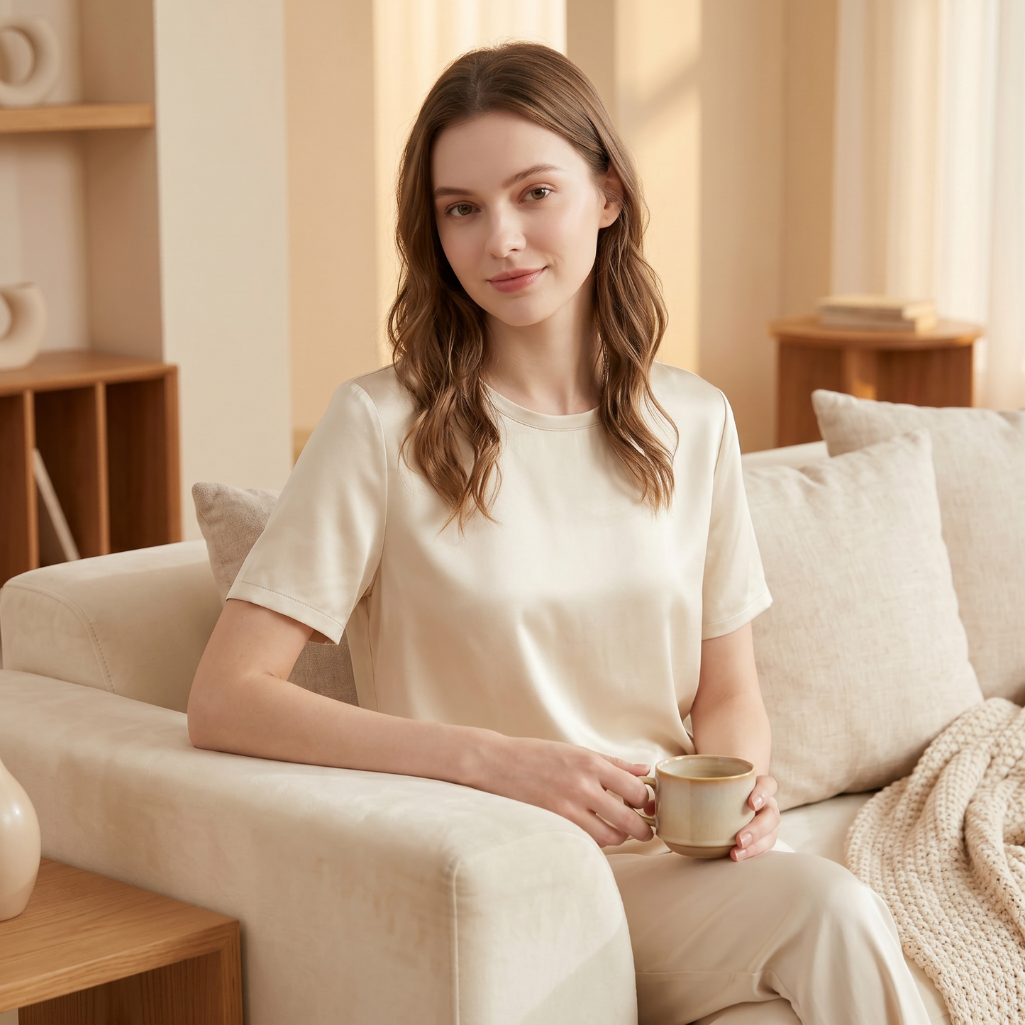 City Daily Collection 19 Momme Grade 6A 100% Mulberry Silk Crepe de Chine Round Neck T-Shirt