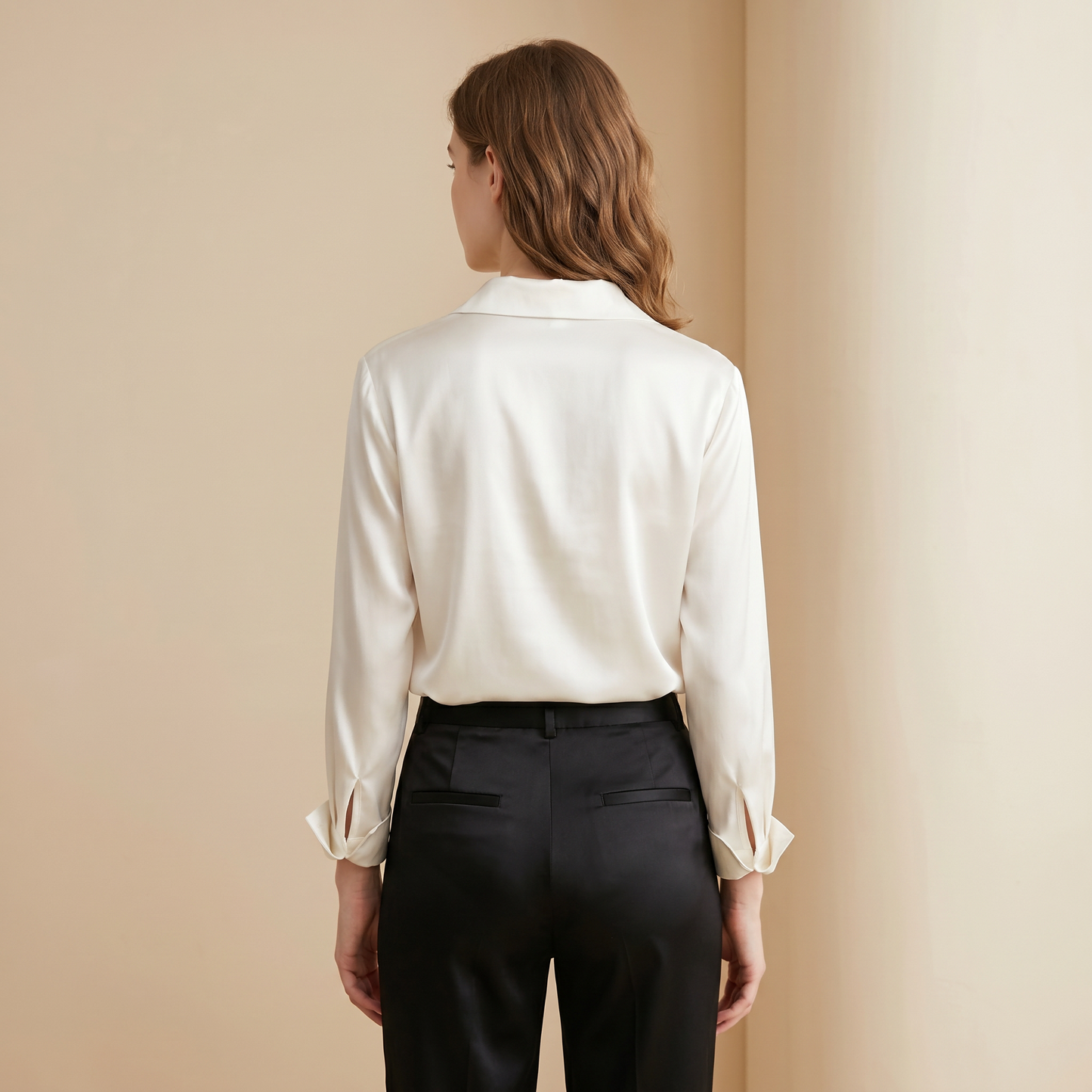 19 Momme Grade 6A Mulberry Silk Crepe de Chine Polo V-Neck Long Sleeve Blouse