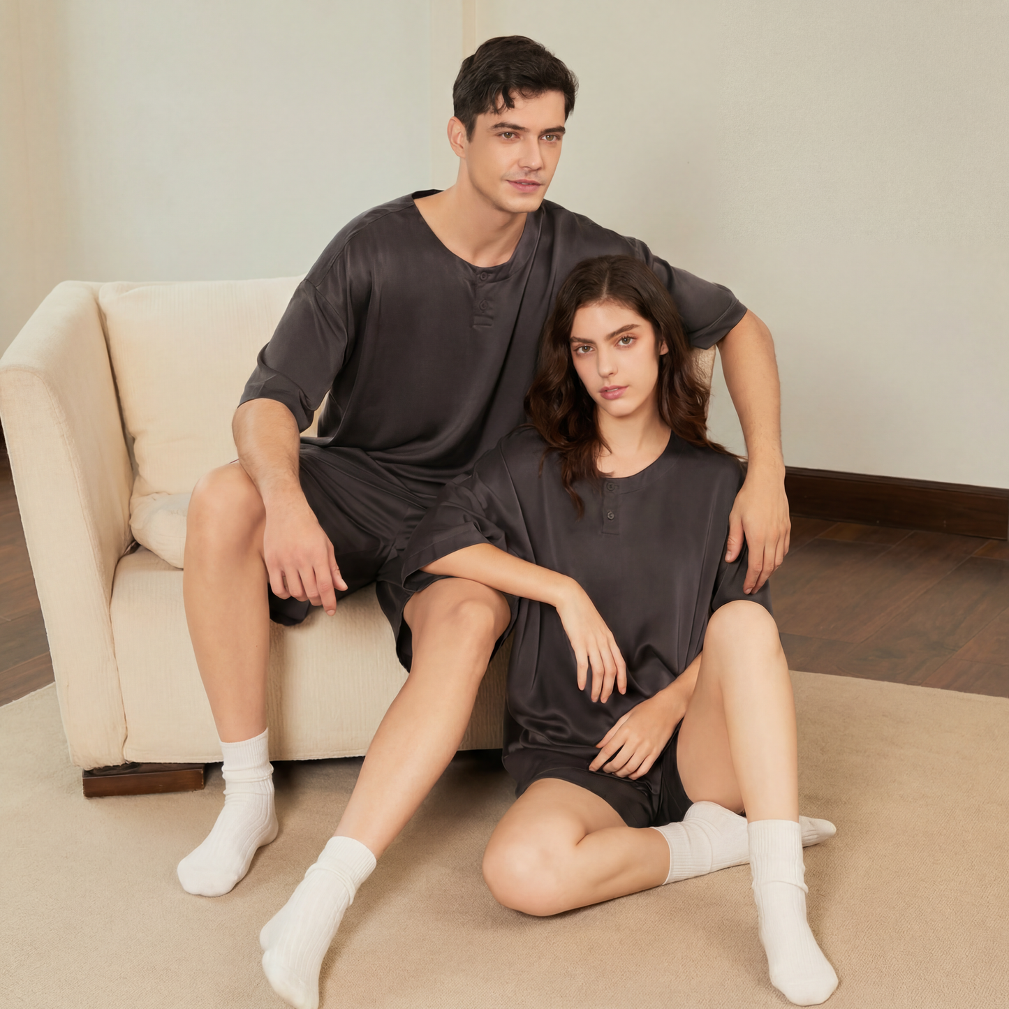 Soho Collection Unisex Stone-Washed Silk Pajama Set