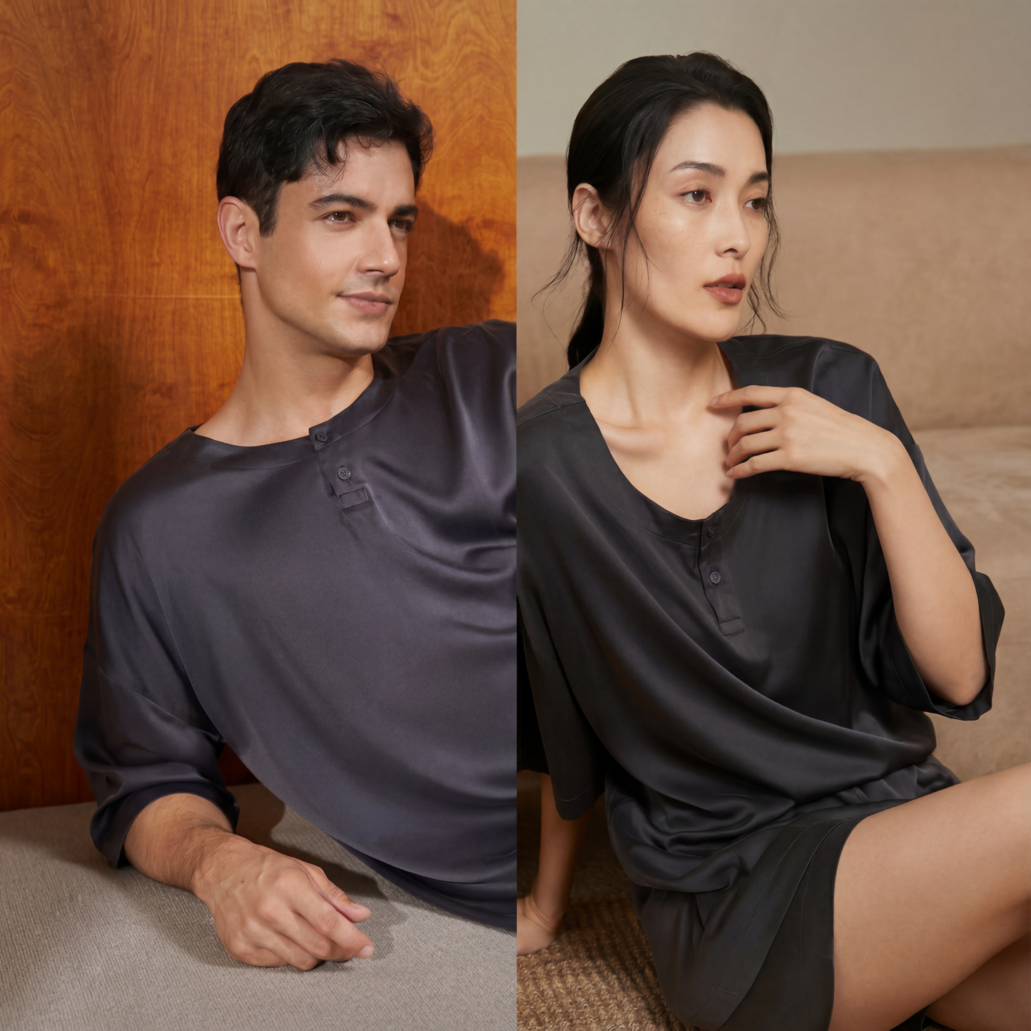 Soho Collection Unisex Stone-Washed Silk Pajama Set