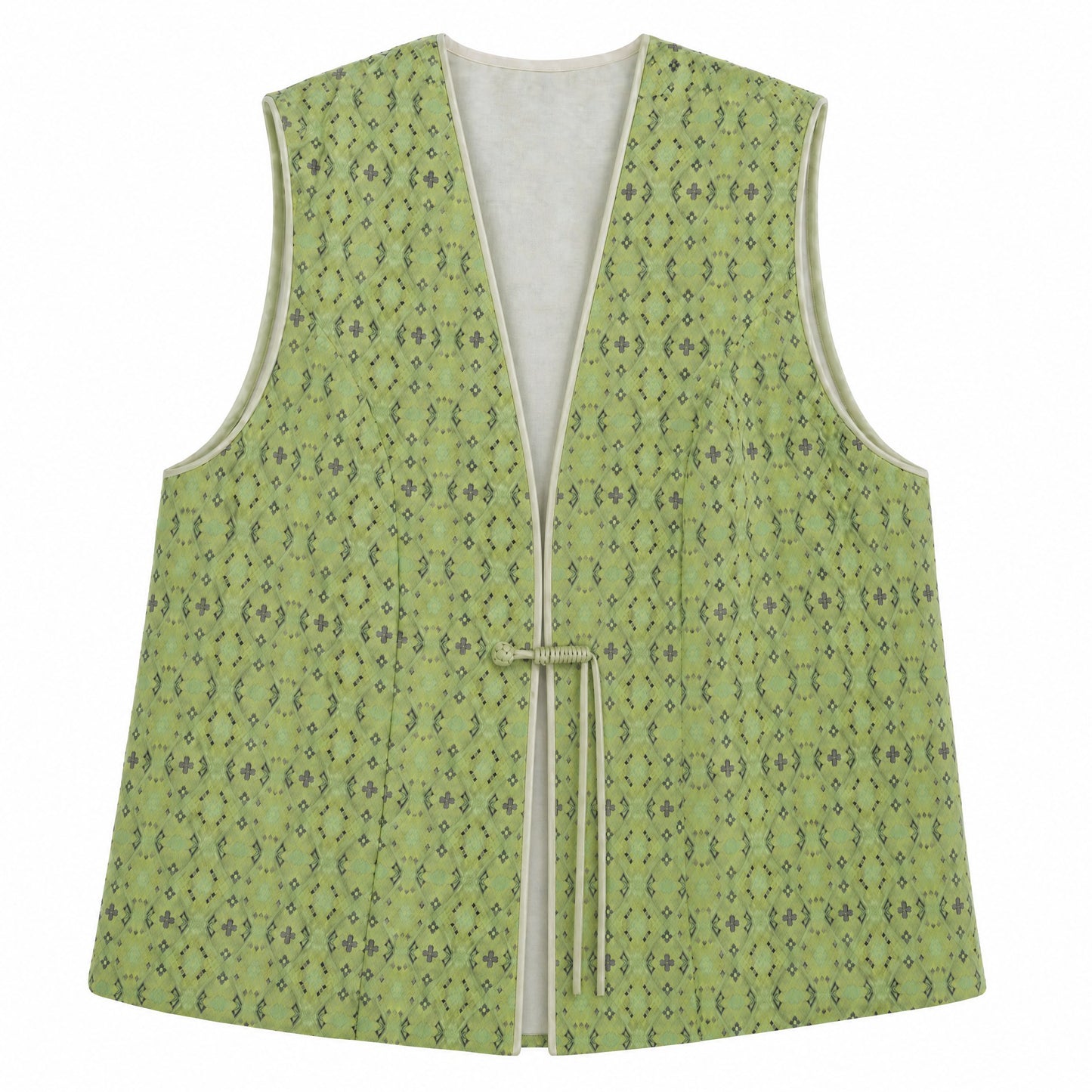 Diamond Lattice Silk Mandarin Vest (Light Green)