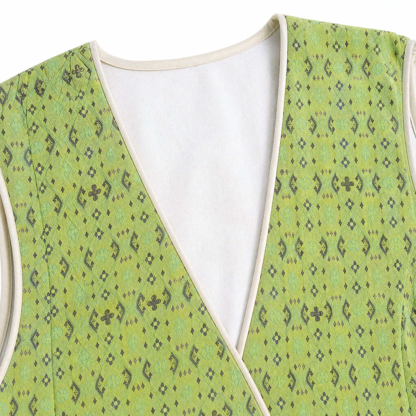 Diamond Lattice Silk Mandarin Vest (Light Green)