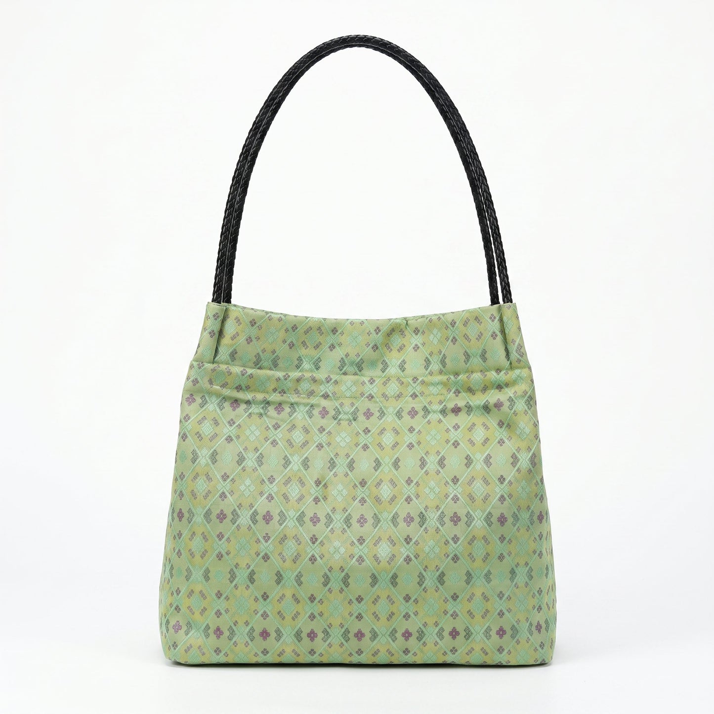 Diamond Lattice Brocade Tote Bag, Double Handle (Light Green)