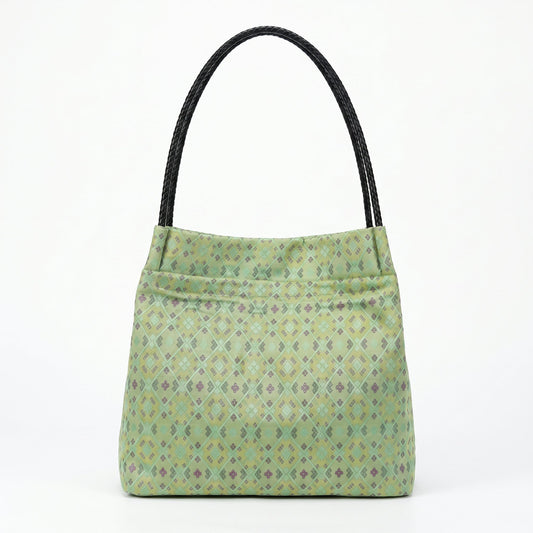 Diamond Lattice Brocade Tote Bag, Double Handle (Light Green)